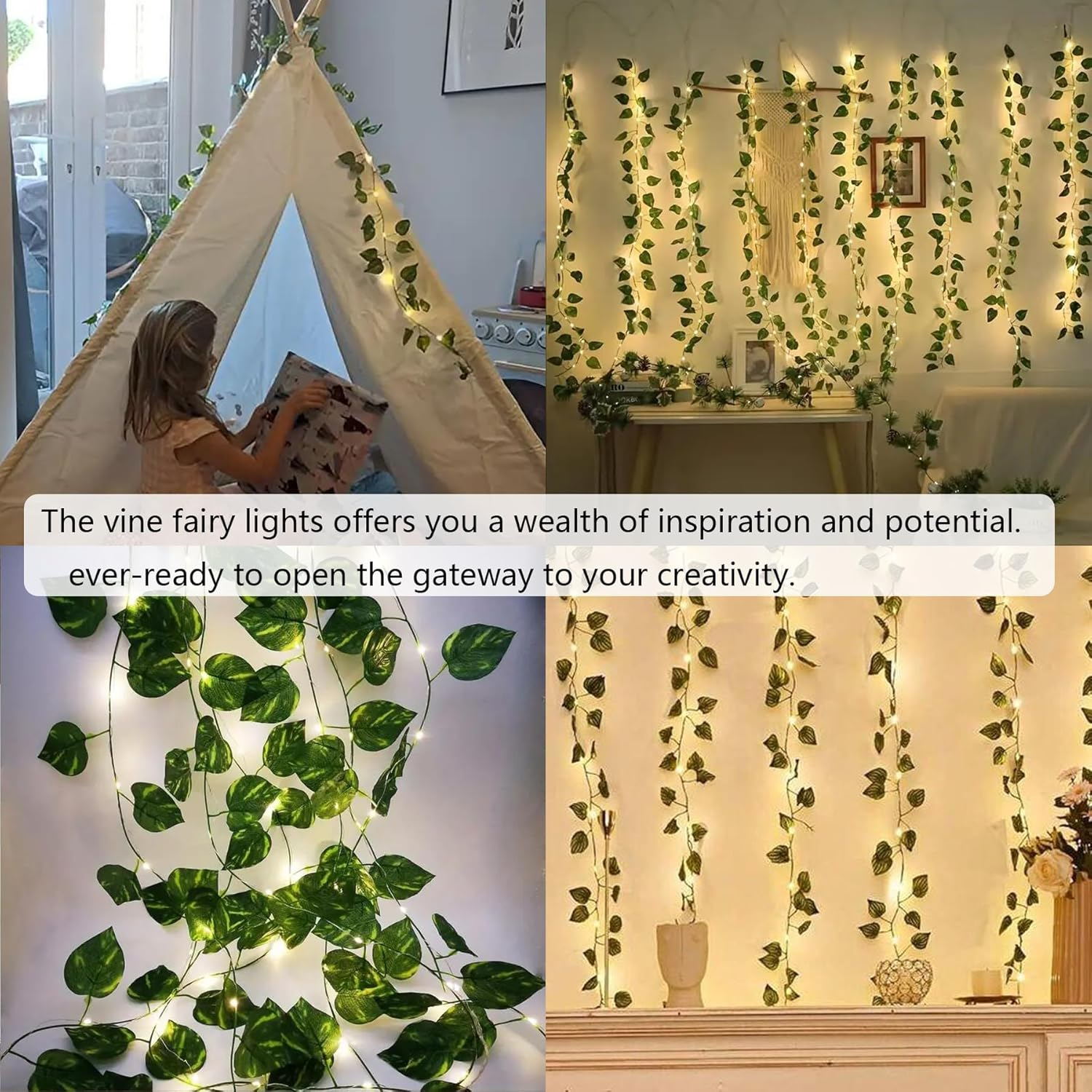2 Pack 13Ft Green Eucalyptus Leaves Fairy String Lights Battery Operated, Artifical Garland Plant Vine Fairy Light for Bedroom Wedding Party Holiday Patio Decor (Pothos) image number 4