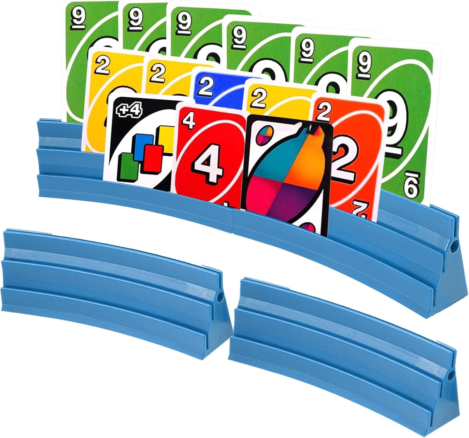 4 Pack Card Holders for Playing Cards, 3-Layer Space Saving Card Game Holders, Large Capacity Playing Cards Rack Holder, Poker Tray Organizer for Adults Seniors Kids (Red)