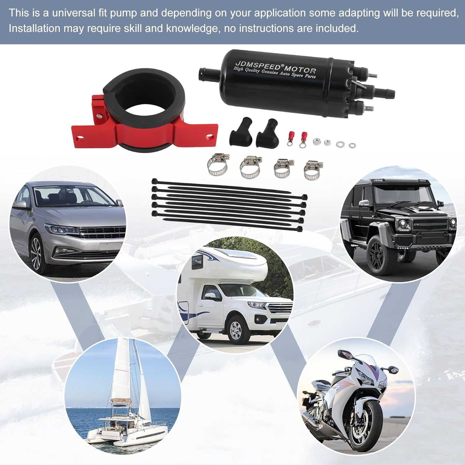 Universal External Inline High Pressure Fuel Pump 12V with Mounting Bracket Clamp and Fuel Hose Replace 0580463016, 0580464020, 0580464055, 0580453911, 0580464048 Gasoline Injection Pump Black image number 1