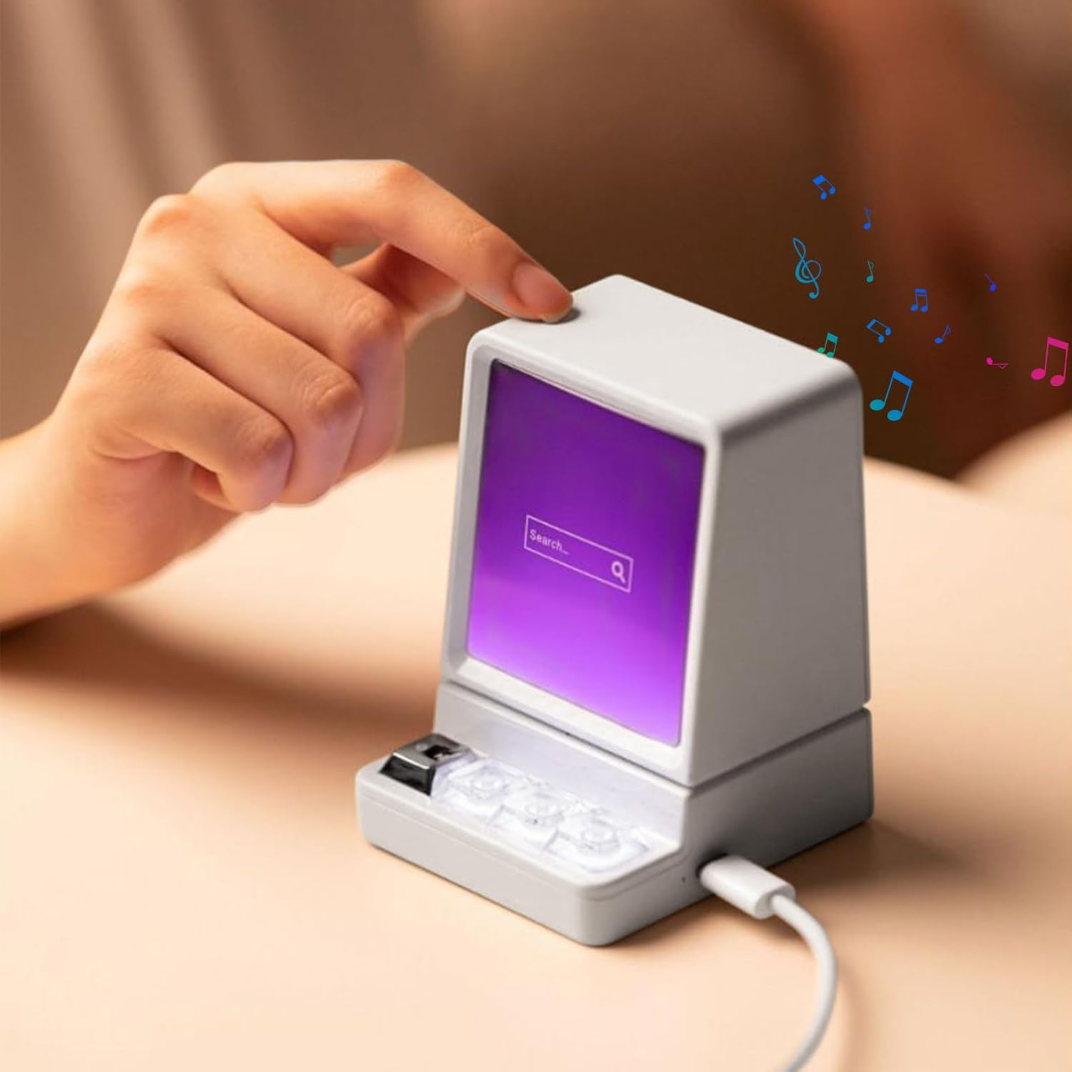 Phone Speaker Stand - Cellphone Mount with Wireless Audio | Classic Computer Shape RGB Light Phone Stand with Wireless Speaker for Desktop, Travel, Home, Bedroom image number 1