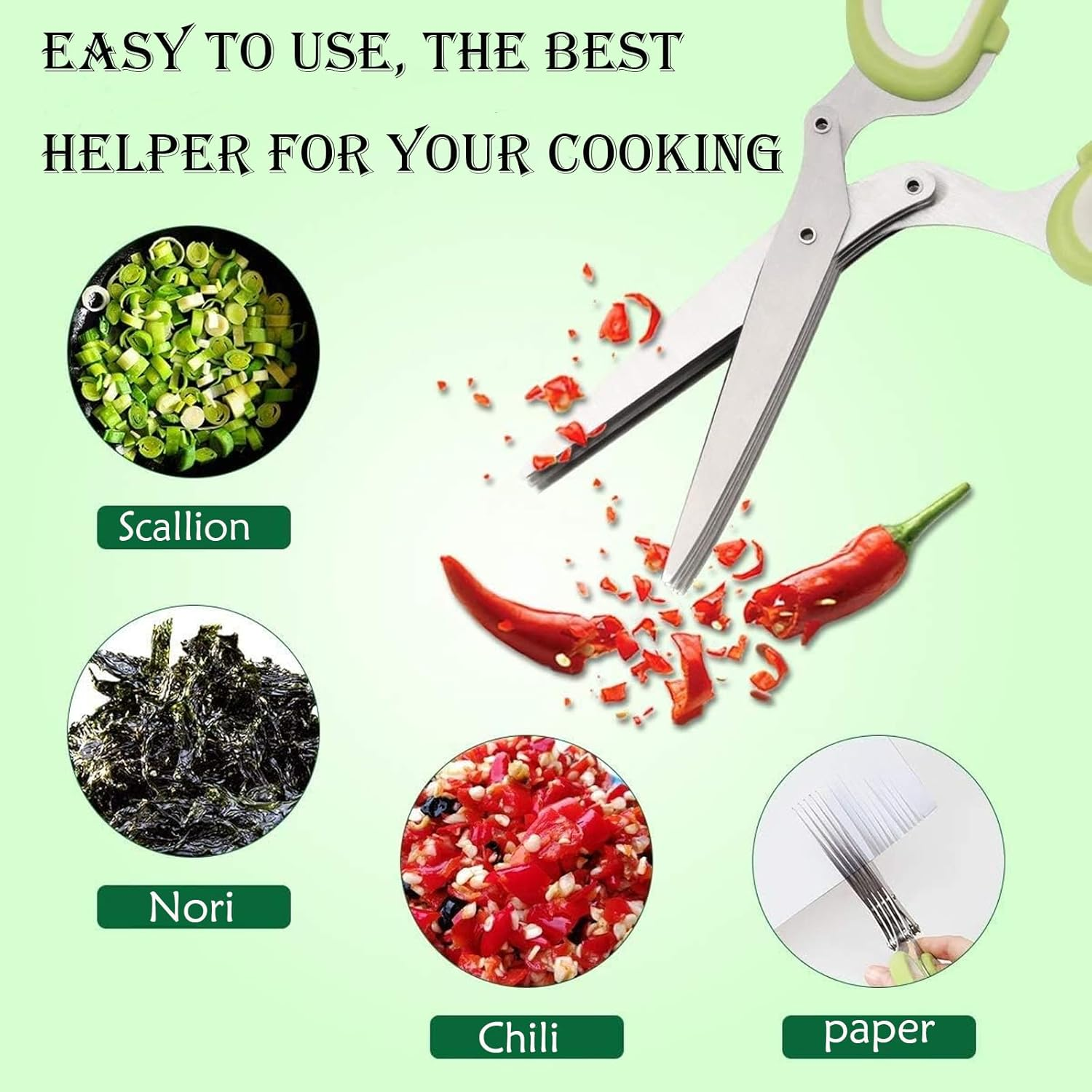 3PCS Gourmet Herb Scissors Set - Stainless Steel 5-Blade Multi-Purpose Kitchen Scissors with Safety Cover and Cleaning Comb - Cutter/Chopper/Chopper for Herbs - Kitchen Gadgets image number 1