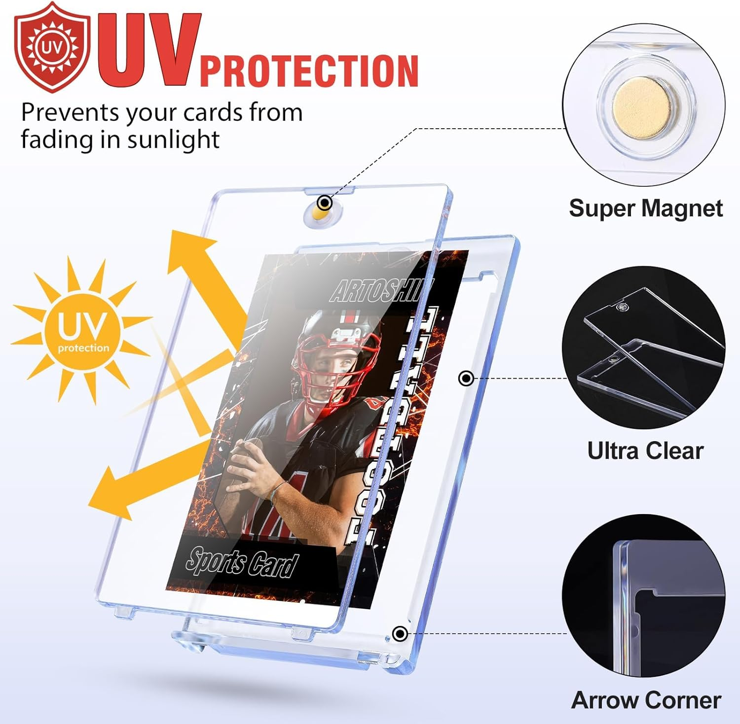 Magnetic Card Holders for Trading Cards, One Touch Card Holder, Trading Cards Protectors Hard Plastic for Baseball Sports Cards (10) image number 6