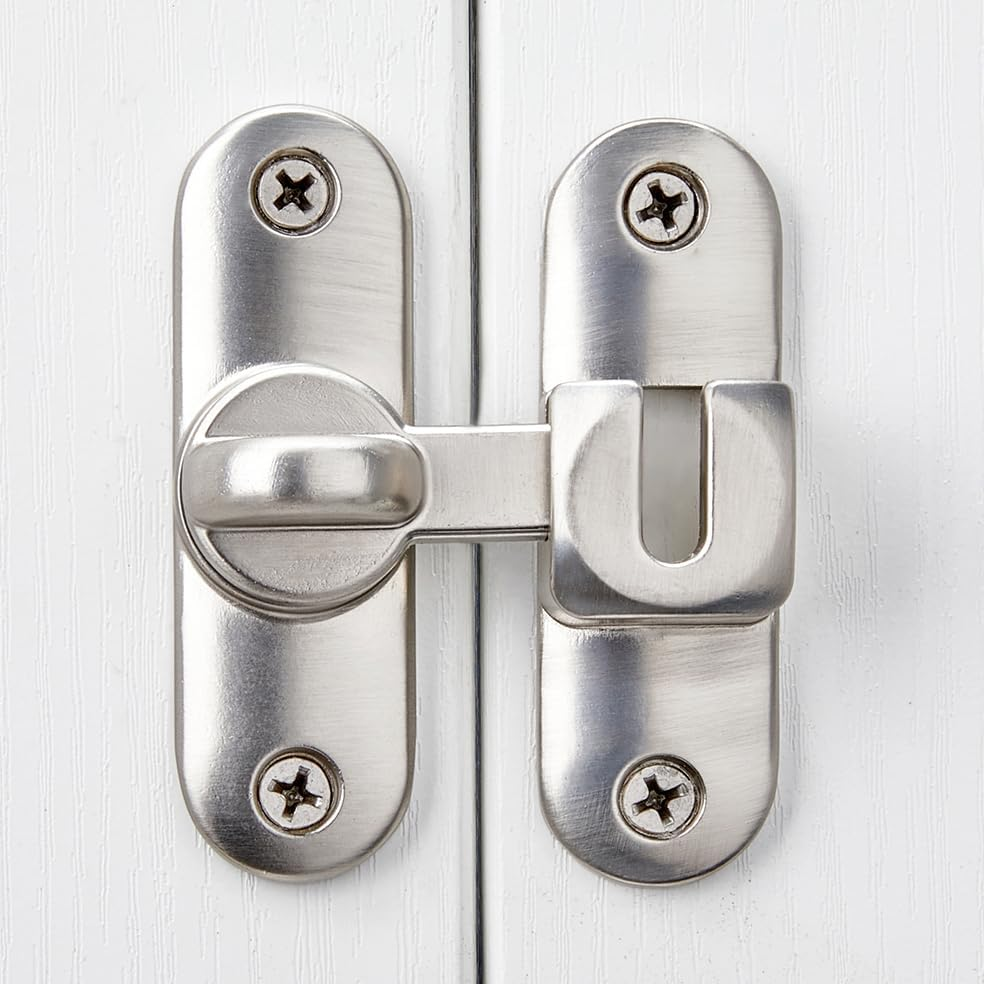 INIRET Silvery Barn Door Latches,90/180 Degree Gate Lock,Flip Gate Latches Hardware,Zinc Alloy Right Angle Door Lock Latch,Door Security Sliding Door Latch Lock for Cabinets,Bathroom image number 1