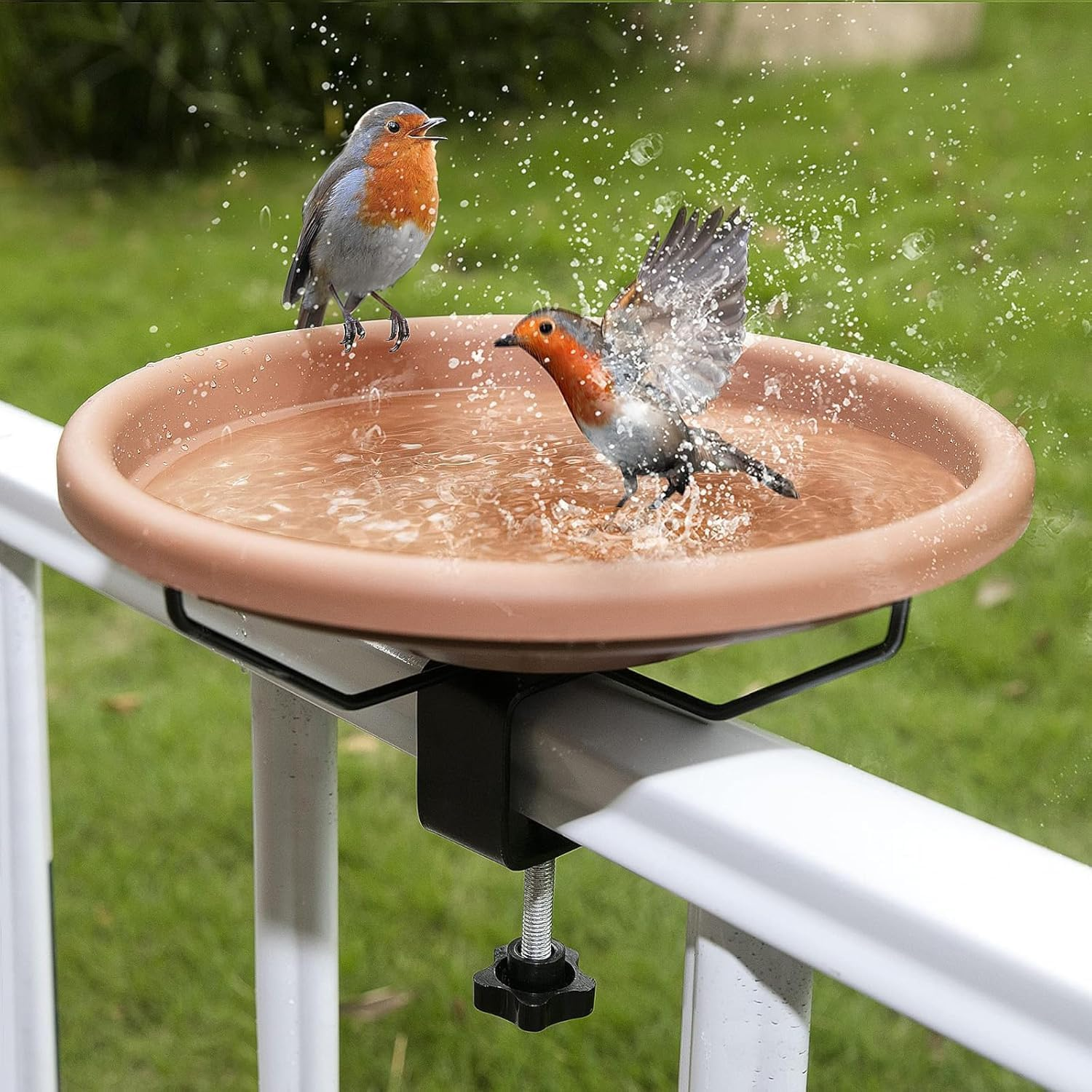 30 Cm Deck-Mounted Unheated Bird Bath Bowl with Detachable Fence Clamp for Balcony Railings image number 4