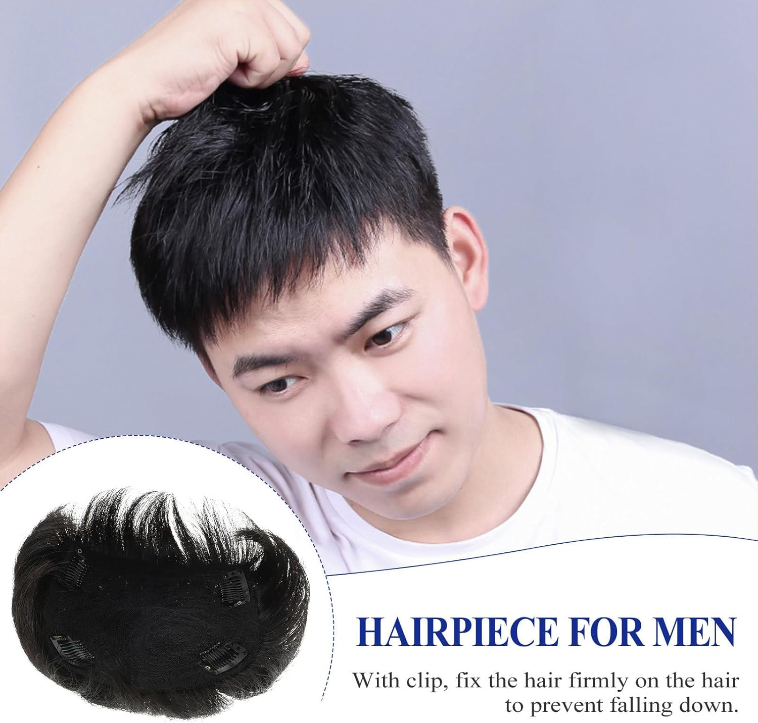 PRETYZOOM Natural Black Male Toupee Hairpiece with Clip Realistic Breathable Hair Replacement for Men Secure Fit for Sports Swimming Parties Weddings Stylish Hair Patch image number 5