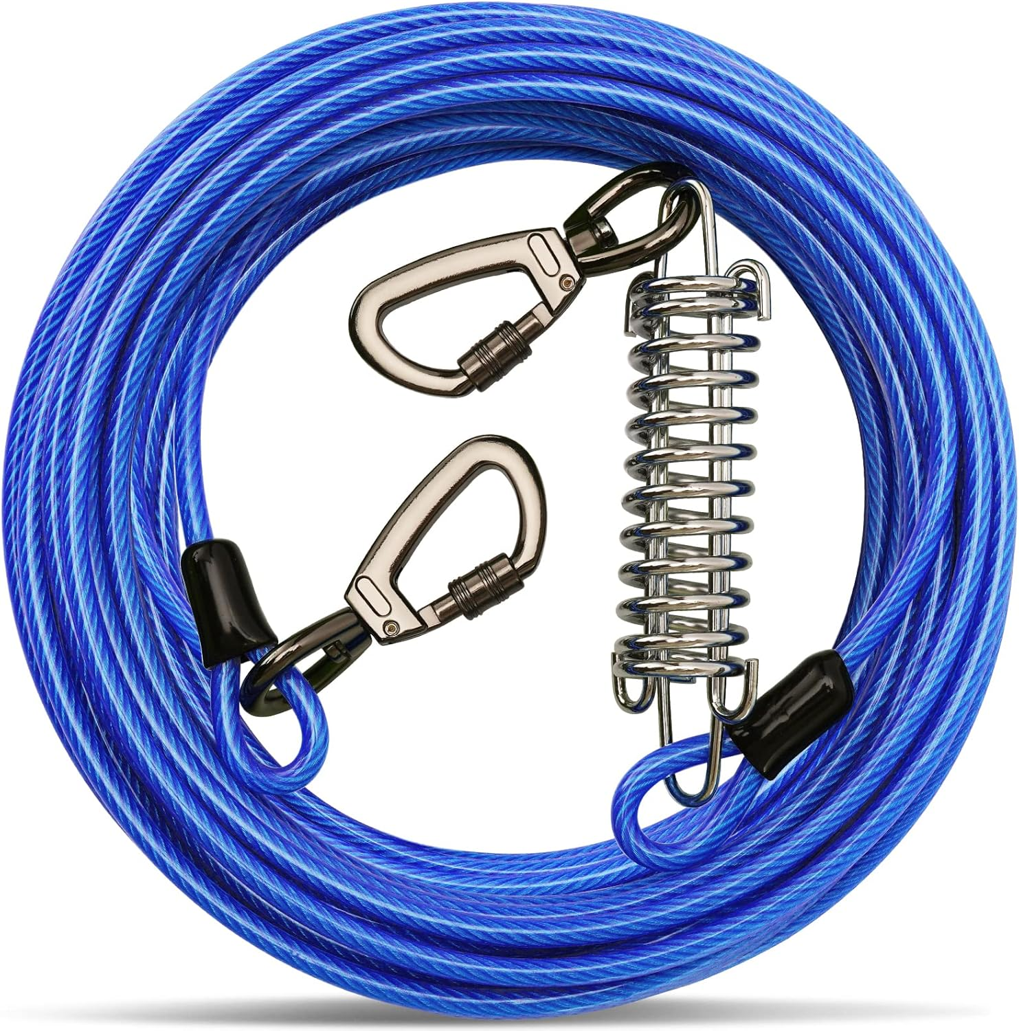 Tie Out Cable with Spring for Dogs - Heavy Duty Dog Leash for Yard & Outdoor Training - 10Ft Blue