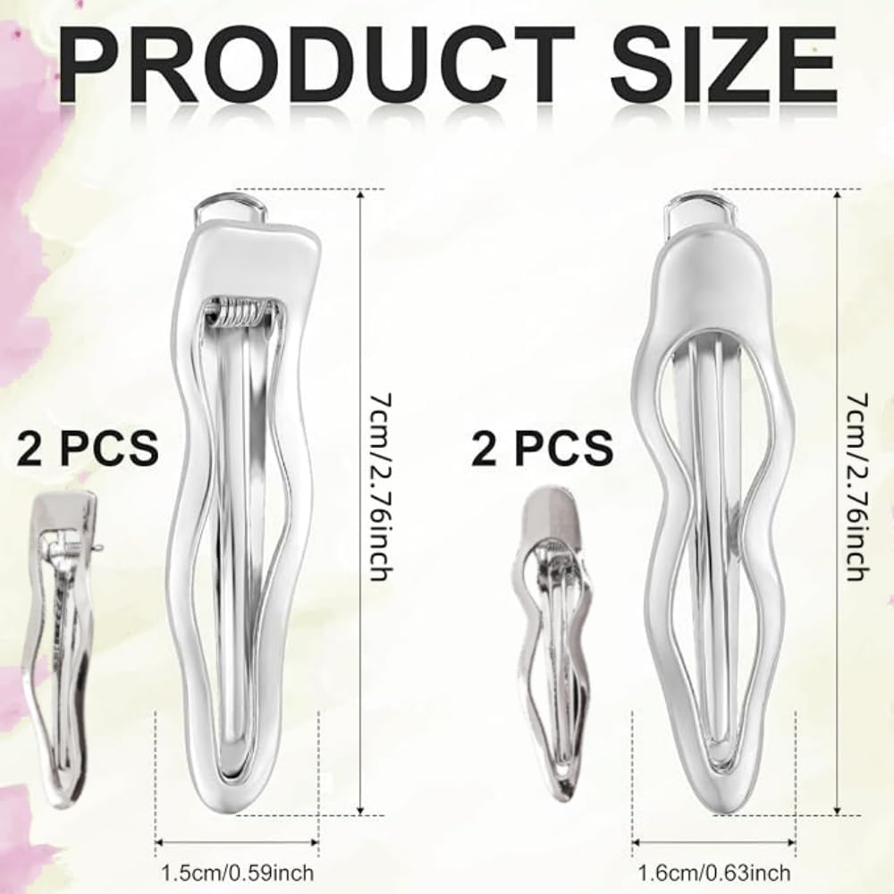 4Pcs Wave Hair Clips,Hairclips,2.44 in Silver Wavy Alligator Hair Clips,Duckbill Hair Pins,Small Hairclip Bangs,Cute Hair Barrettes for Women Girls Thick & Thin Hair Styling Headdress,Accessories image number 2