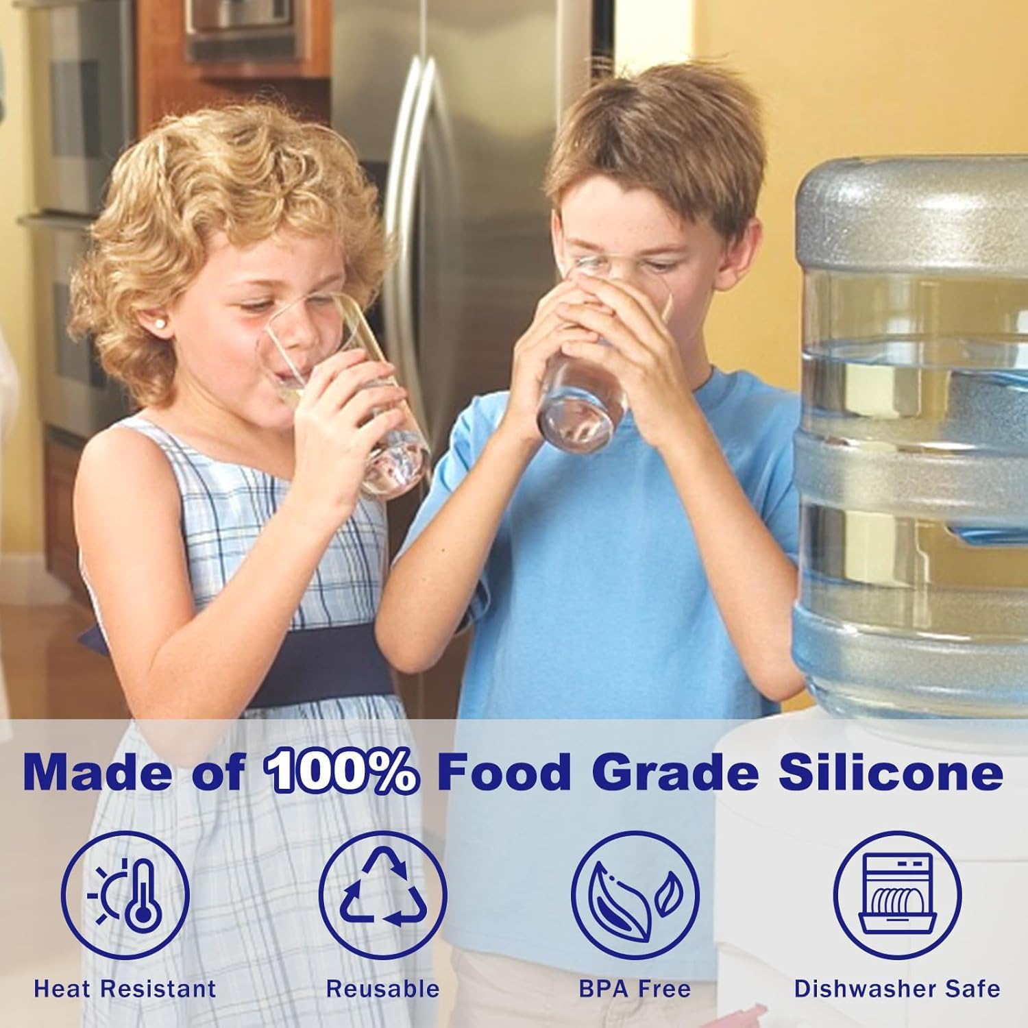 4 Pack 3 & 5 Gallon Water Jug Cap, 55Mm Reusable Food Grade Silicone Water Bottle Cap for Standard/Screw/Crown Tops, Water Dispenser Replacement Lids, Non-Spill & Leak Free image number 6