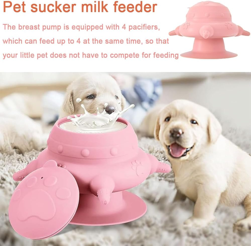Silicone Milk Bowl with Removable Lid, Powerful Sucker Dog Milk Feeder, 235Ml Pet Feeder Station, 14.2 * 9.1Cm, Pink image number 3