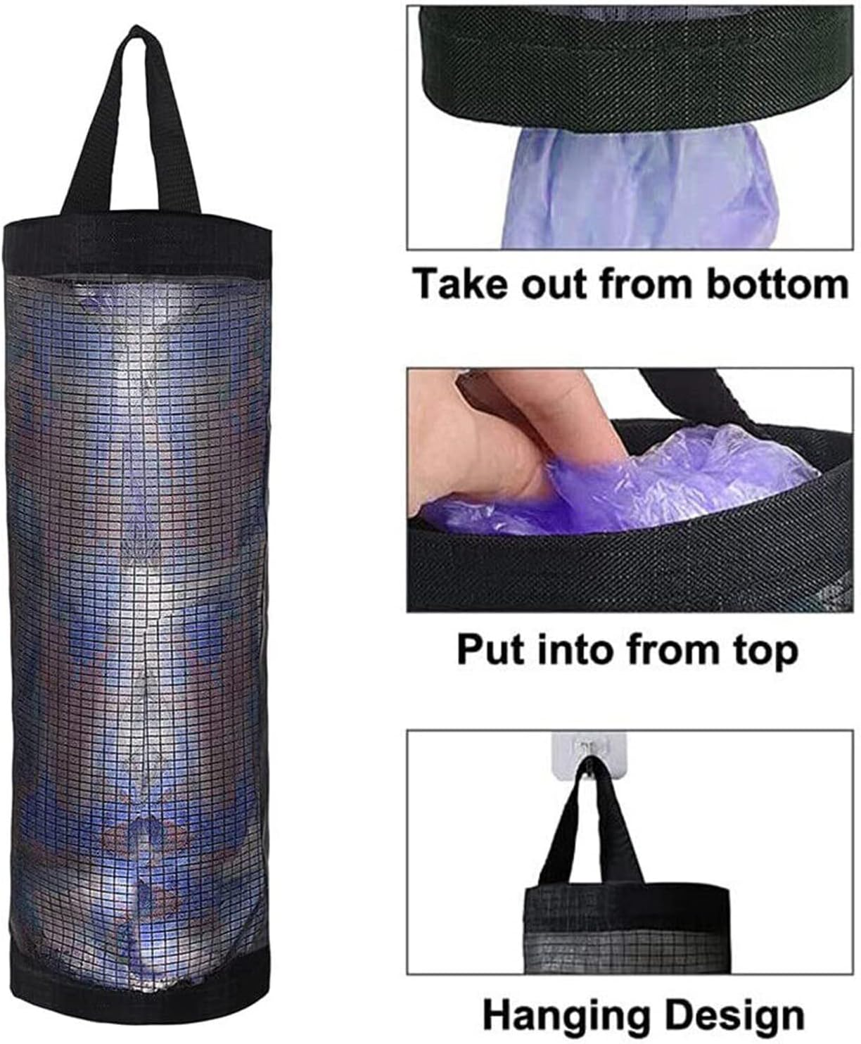 Plastic Bag Holder Dispenser Mesh Storage Garbage Bags Organizer Hanging (Grey) image number 6