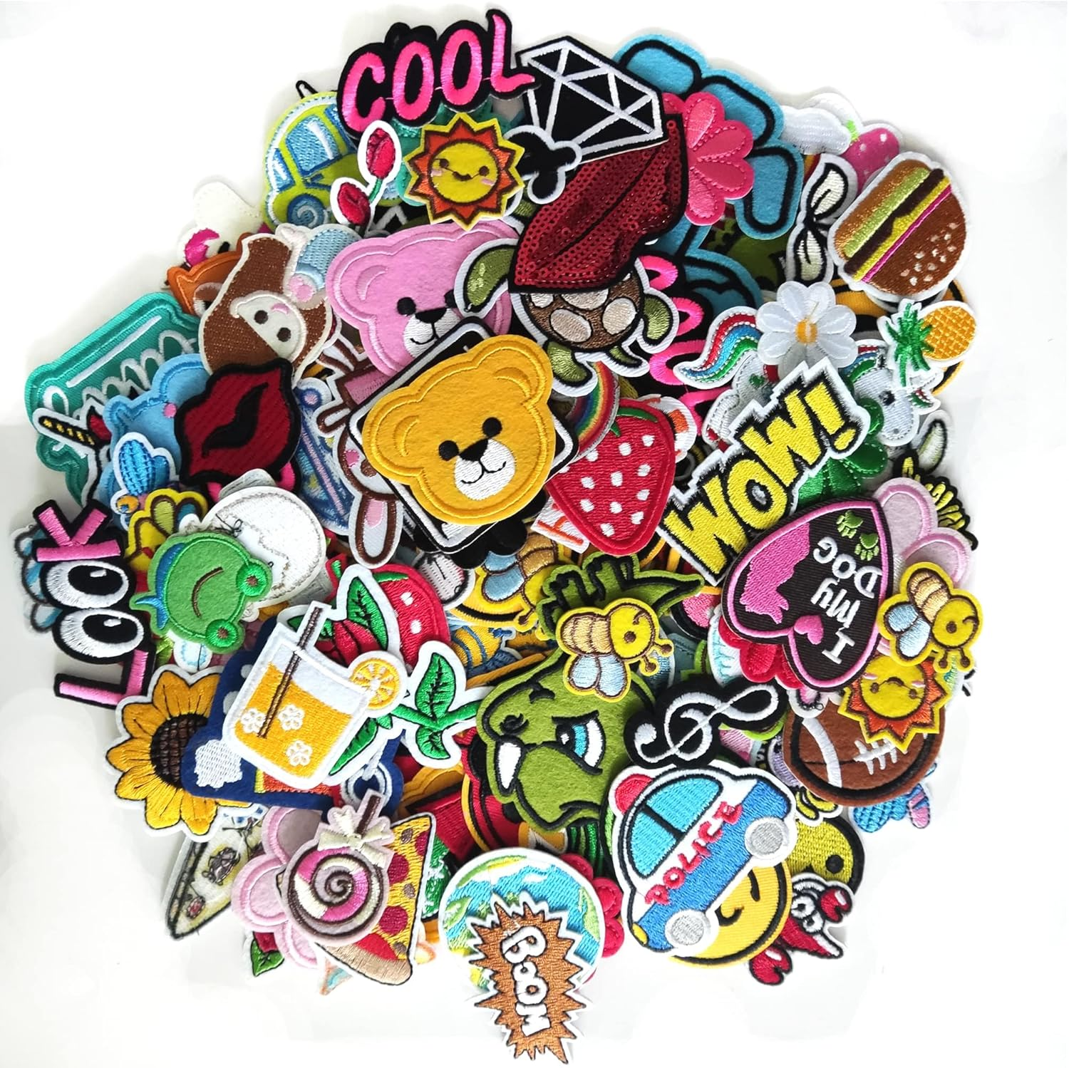 80Pcs Random Assorted Styles Embroidered Patches, Bright Vivid Colors, Decorative Patches Applique, Sew On/Iron on Patch Applique for Clothes Dress Hat Jeans DIY Accessories image number 1