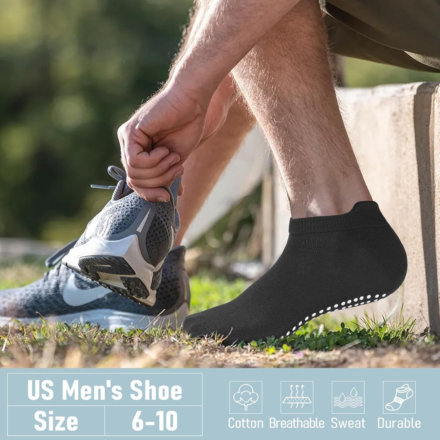Fuelmefoot 4 Pairs Non Slip Grip Socks for Men Anti-Skid Gripper Socks Ankle Grippy Socks for Hospital, Pilates, Yoga Workout image number 4