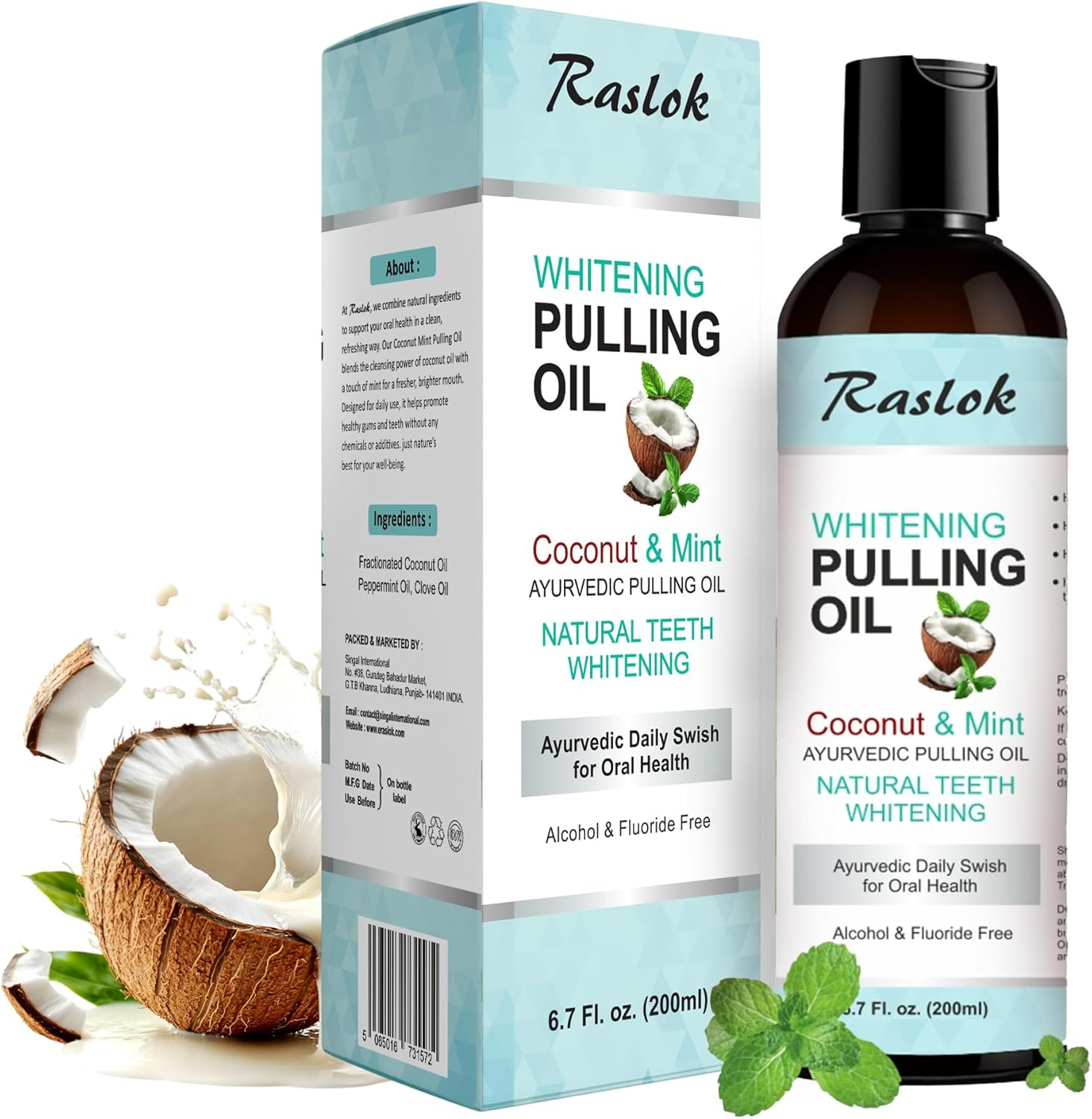 Raslok Coconut Oil Pulling, Fresh Breath and Whitening Mouthwash | Healthy Teeth & Gums, Alcohol Free, 6.7 Fl. Oz. (200Ml) image number 2