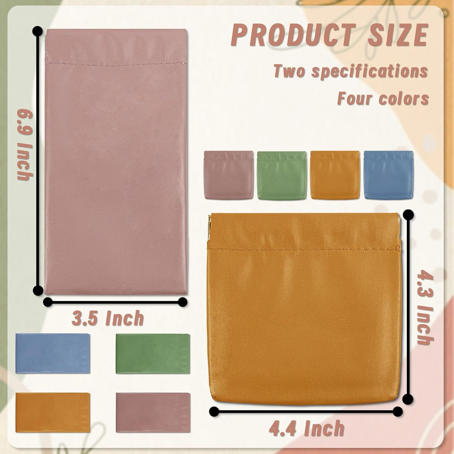 Binxus 8 Pcs Pocket Cosmetic Bags Squeeze Top, 2 Size Small Makeup Bag for Purse No Zipper Self Closing Small Makeup Pouch Mini Coin Purse Jewelry Pouch for Women, Colorful, Classic Solid Color image number 6