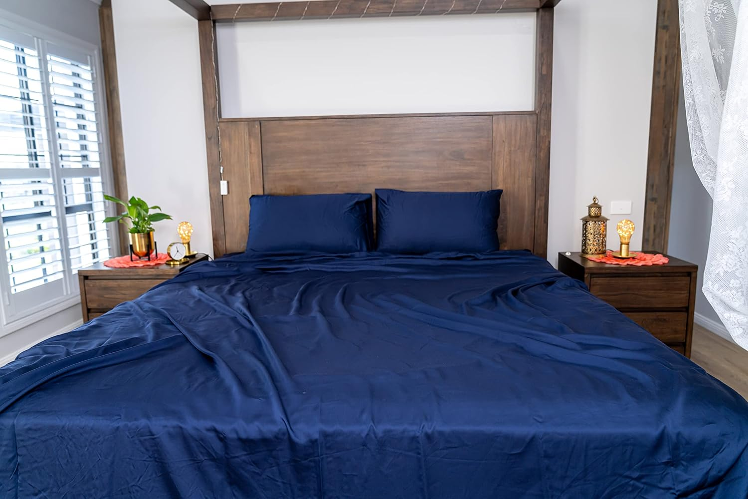 100% Lyocell Bedsheets Luxurious Feel Single Size Navy Blue Flat Bedsheet Solid Colour Bedding & Linen Tencel Flat Sheet &hellip; image number 4