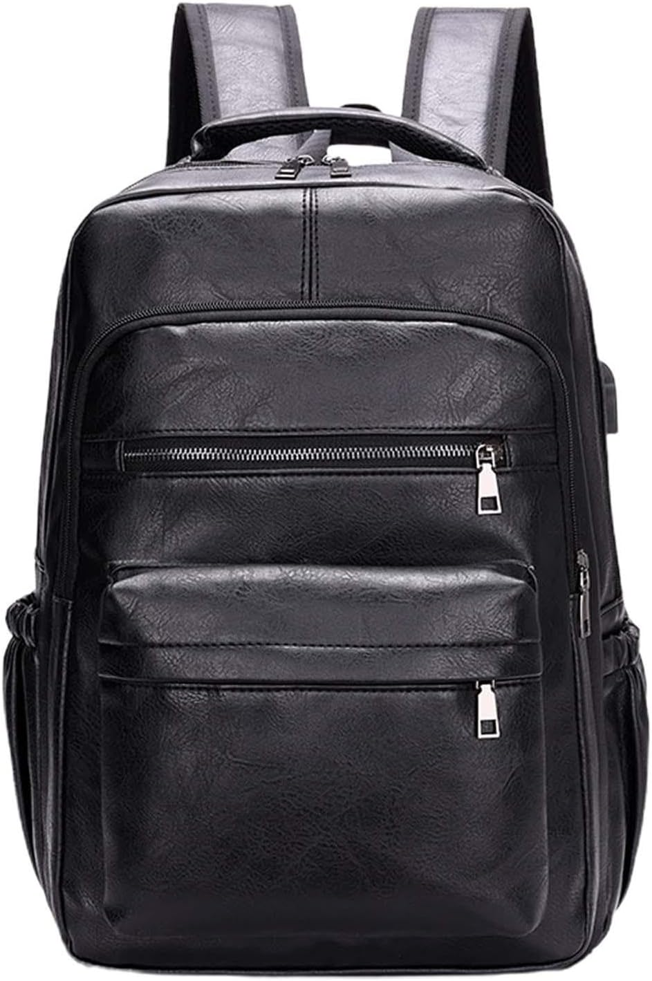 Baoblaze PU Leather Laptop Backpack Men Travel Rucksack Multiple Pockets Water Resistant Casual Daypack Computer Backpack for Fishing Shopping Hiking