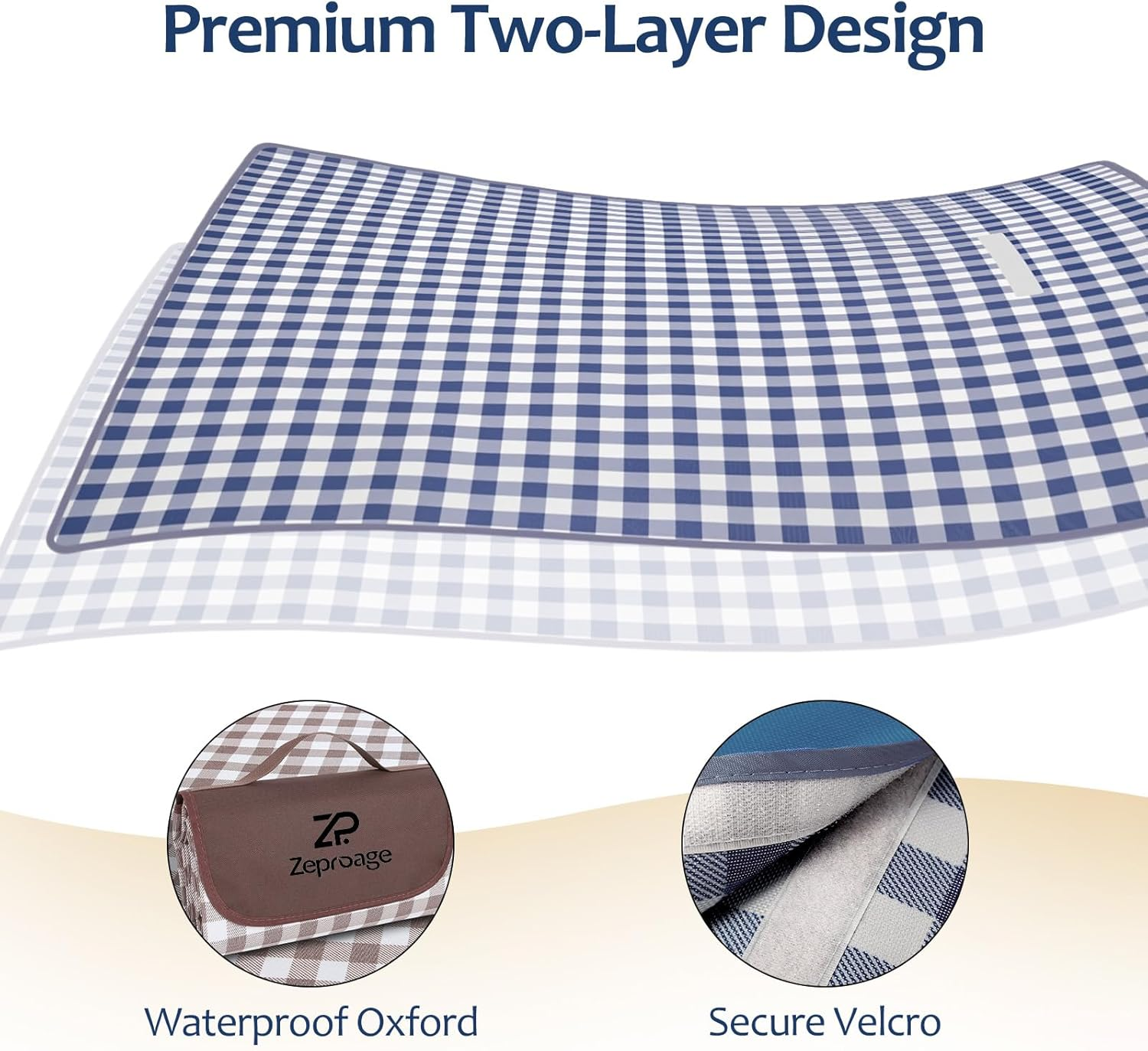 Waterproof Picnic Blankets, 150X200Cm Picnic Mat Outdoor Portable Travel Camping Striped Blue and Green - Blue image number 4