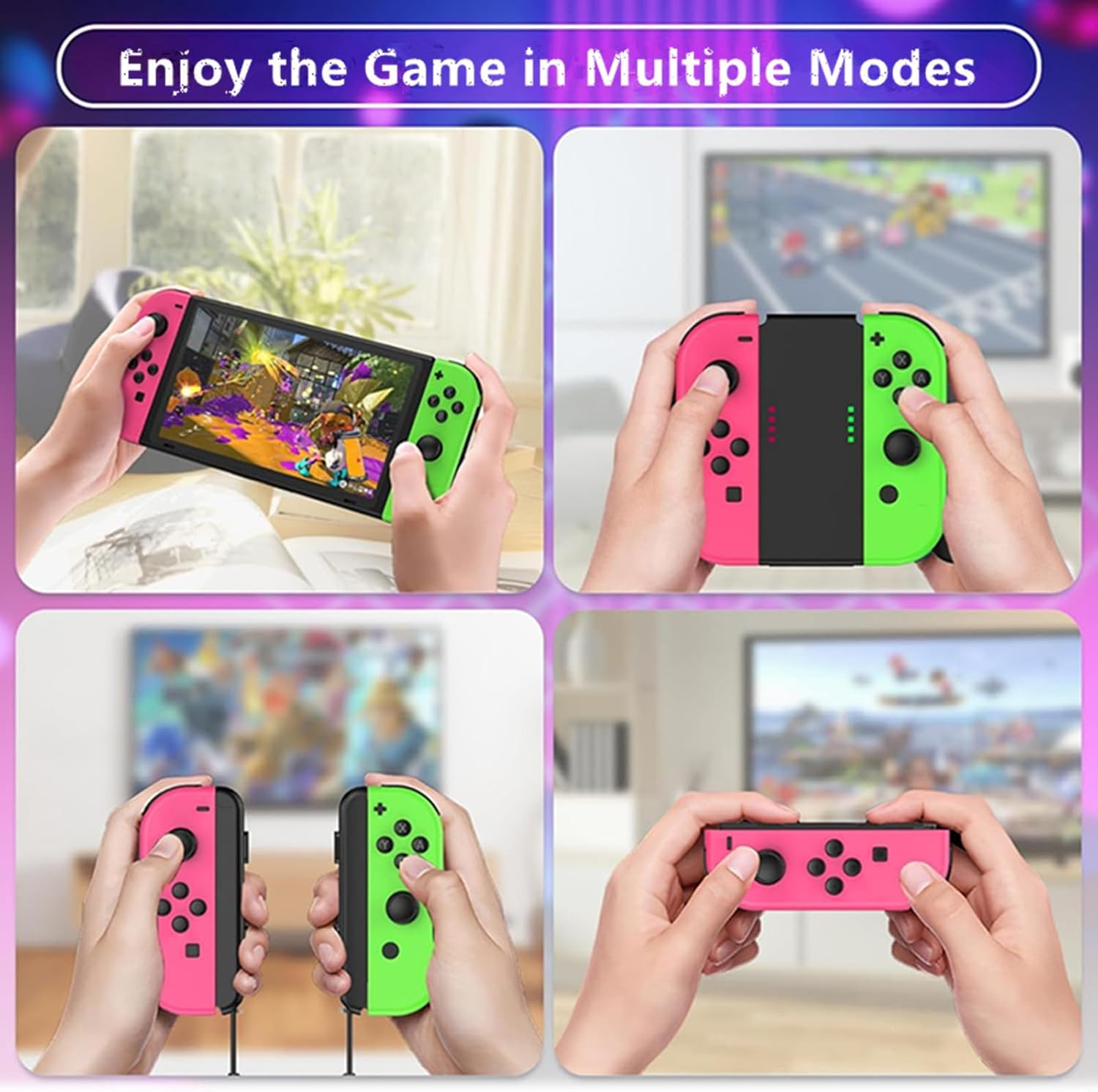 Joy Cons for Switch Controllers, Wireless Replacement for Switch, Left and Right Controllers Support Sports Dual Vibration/Wake-Up/Motion Control/Screenshot Function (Green and Pink) image number 6