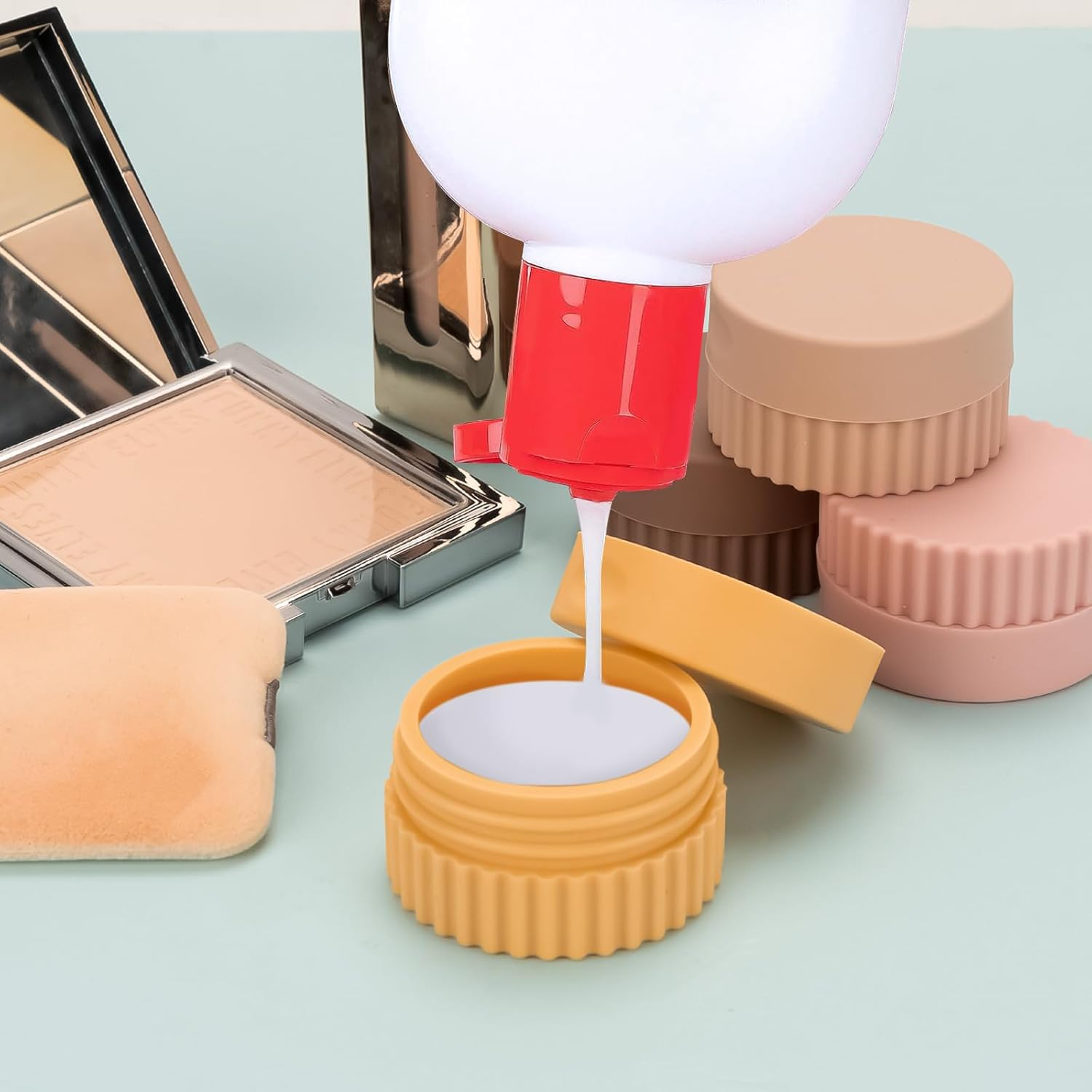 Adorila 4 Pcs Silicone Cream Jar with Lids, 21 Grams Small Travel Containers for Toiletries, Leakproof Refillable Bottles for Body Hand Cream, Lotion image number 4