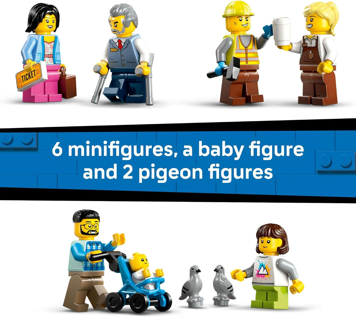 LEGO&reg; City Central Train Station 60469 for Fans of Construction Toys,Model Rail Vehicles and Imaginative Play,Includes a Railcar with a Cherry Picker, 6 Minifigures,Baby Figure and 2 Pigeon Figures image number 2