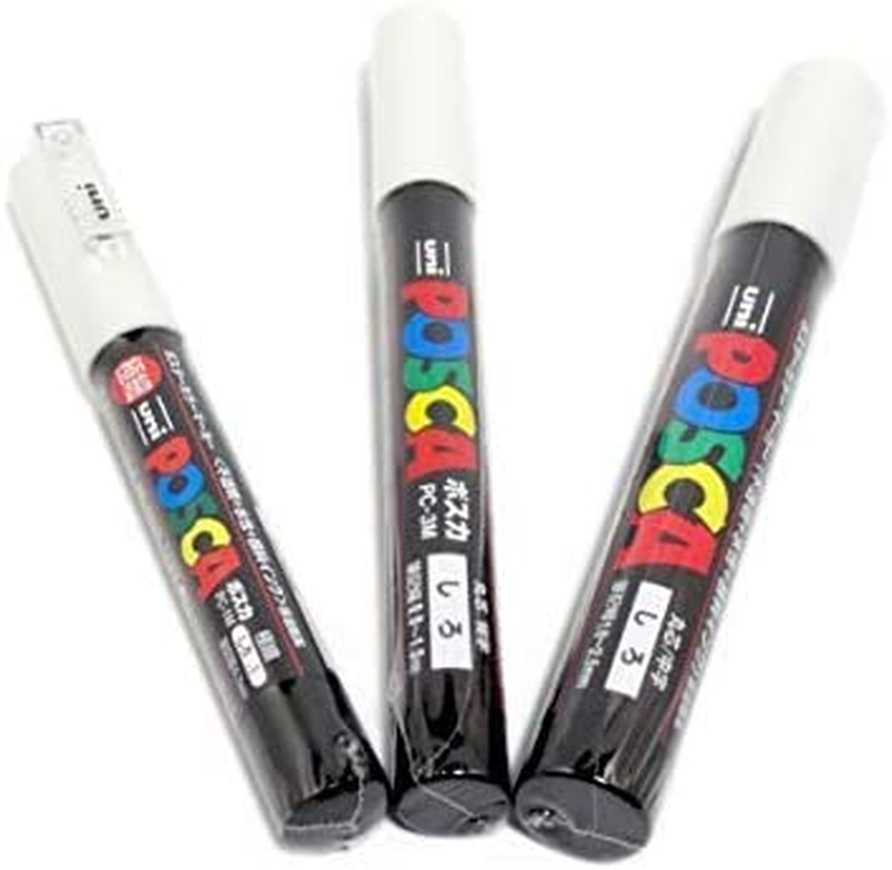 Uni POSCA White = 3 Different Point Sizes per Pack: PC-1M(0.7 Mm), 3M(0.9~1.3 Mm), 5M(1.8~2.5 Mm) image number 1
