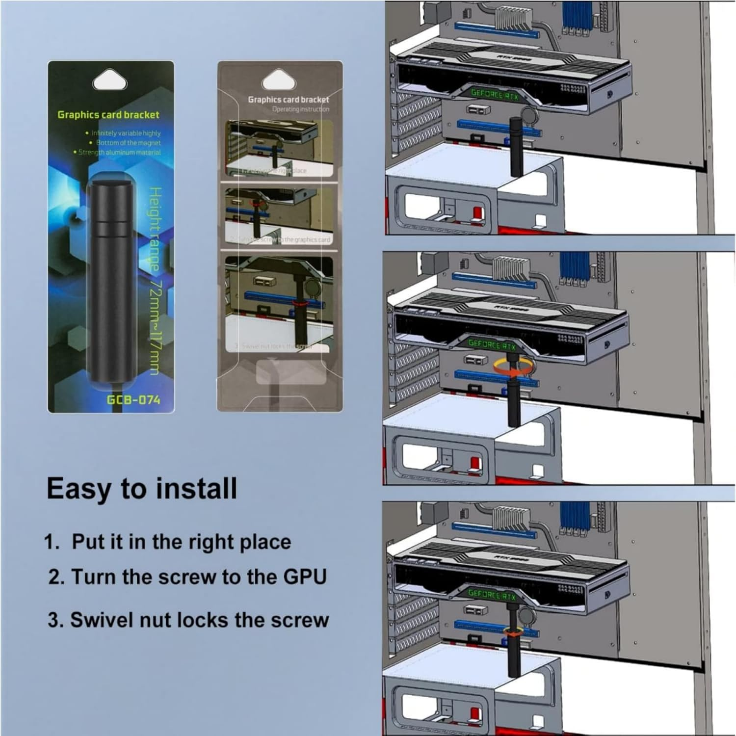 Graphics Card GPU Brace Support Video Card Sag Holder Bracket Adjustable GPU Stand for Desktop PC Gaming Setup Computer Case Build Accessories (L) image number 4