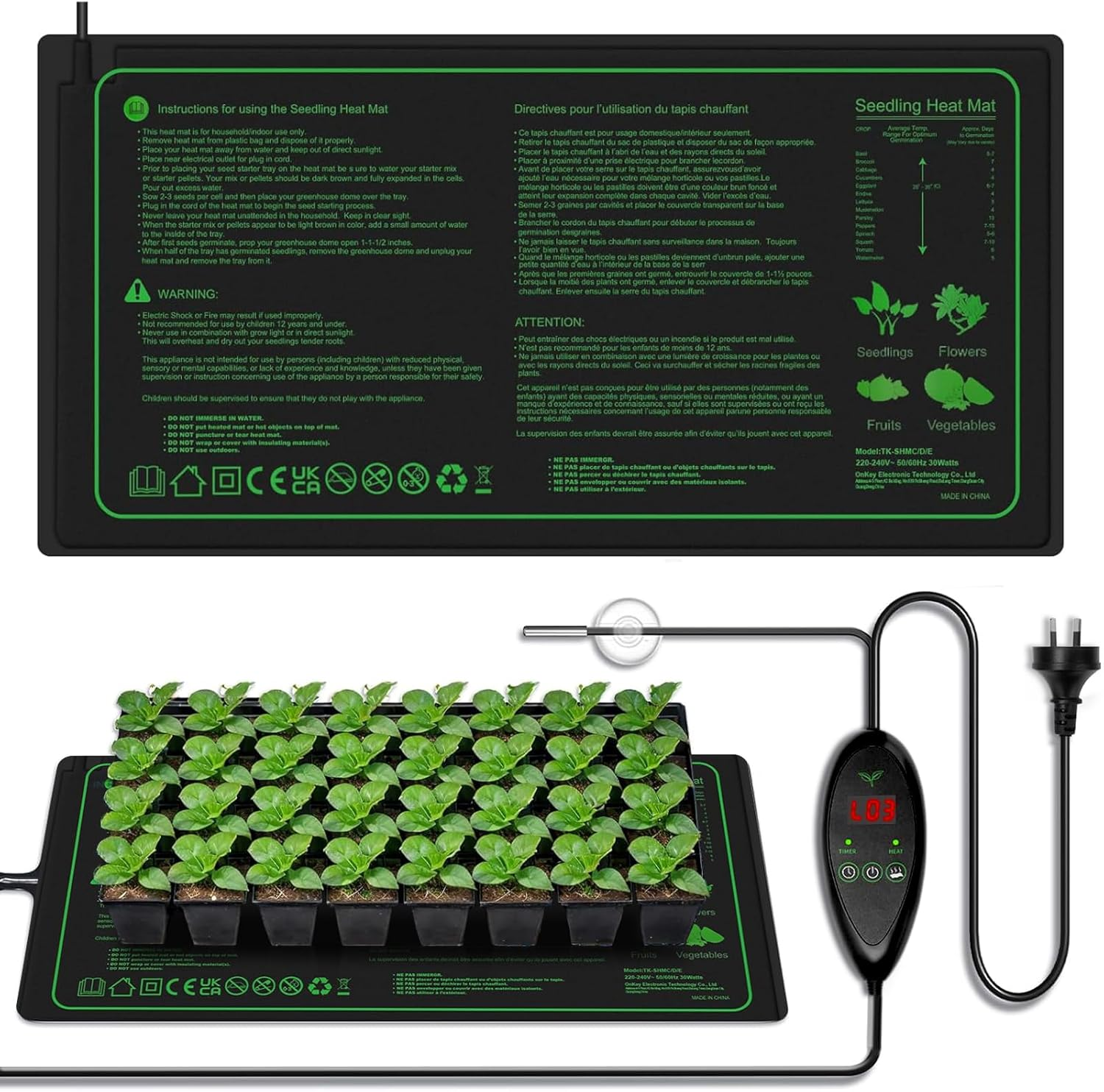 Seedling Heat Mat with Thermostat Controller, 30W Waterproof Heat Pad for Seedling Starting, Durable Seed Heating Mat for Indoor Growing & Seed Germination, Hydroponic Heating Pad 25X50Cm image number 4