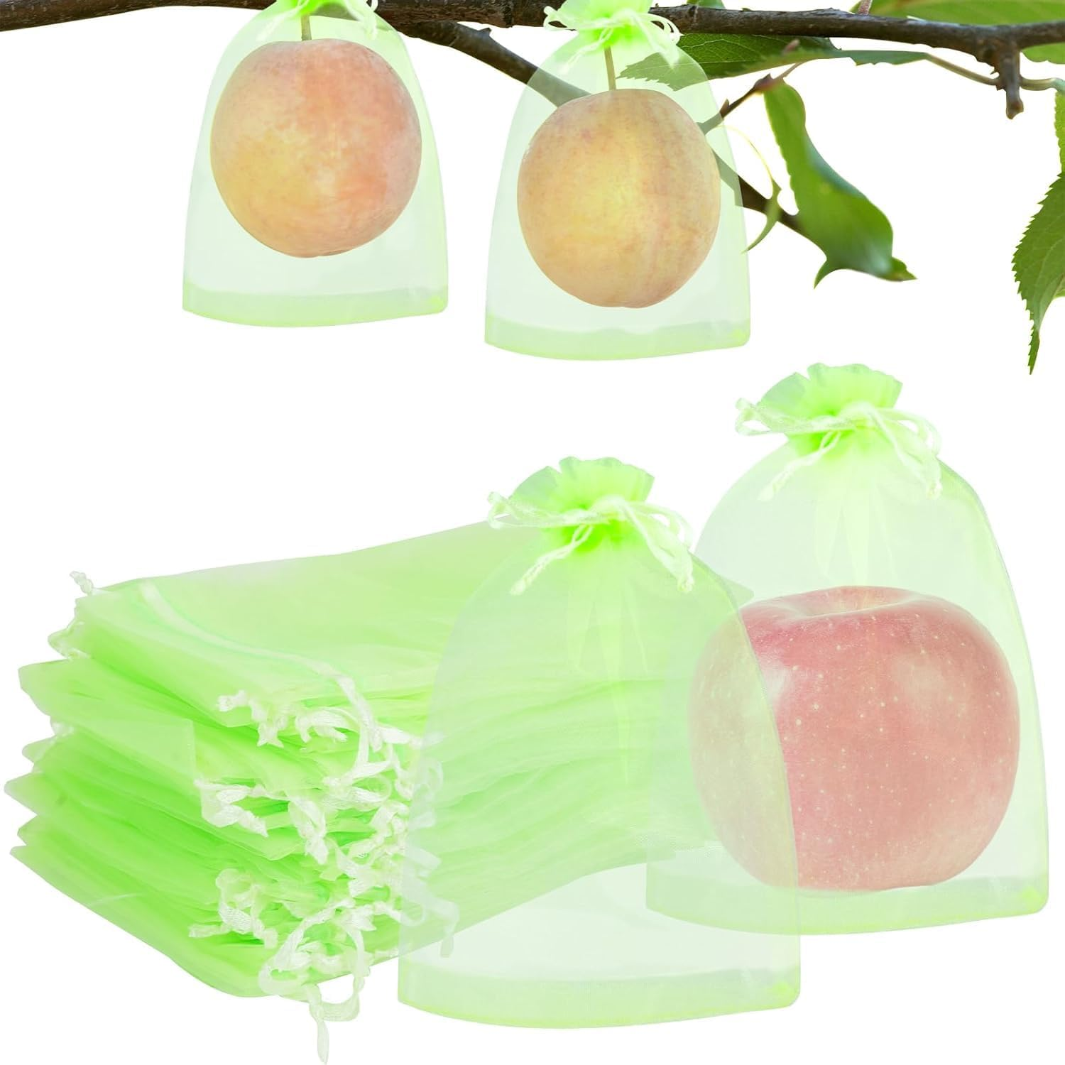 100Pcs Fruit Protection Bags, Green Fruit Netting Bags with Drawstring, Garden Fruit Cover Mesh Bag for Plant Fruit Flower and Vegetables (4 * 6 Inch) image number 1
