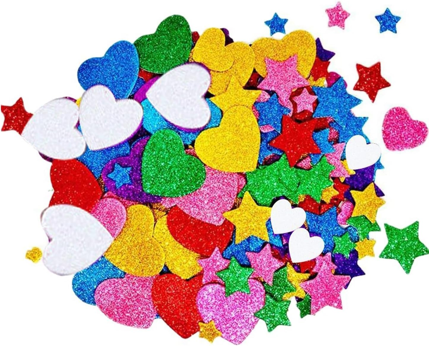 WEZCHUGHAOL 300PCS Colorful Glitter Foam Stickers Set - Self-Adhesive Stars & Hearts for Crafts, Valentine'S Day Cards, Scrapbooking, Home Decor - Sparkle DIY Art Supplies (Mixed Sizes) image number 5