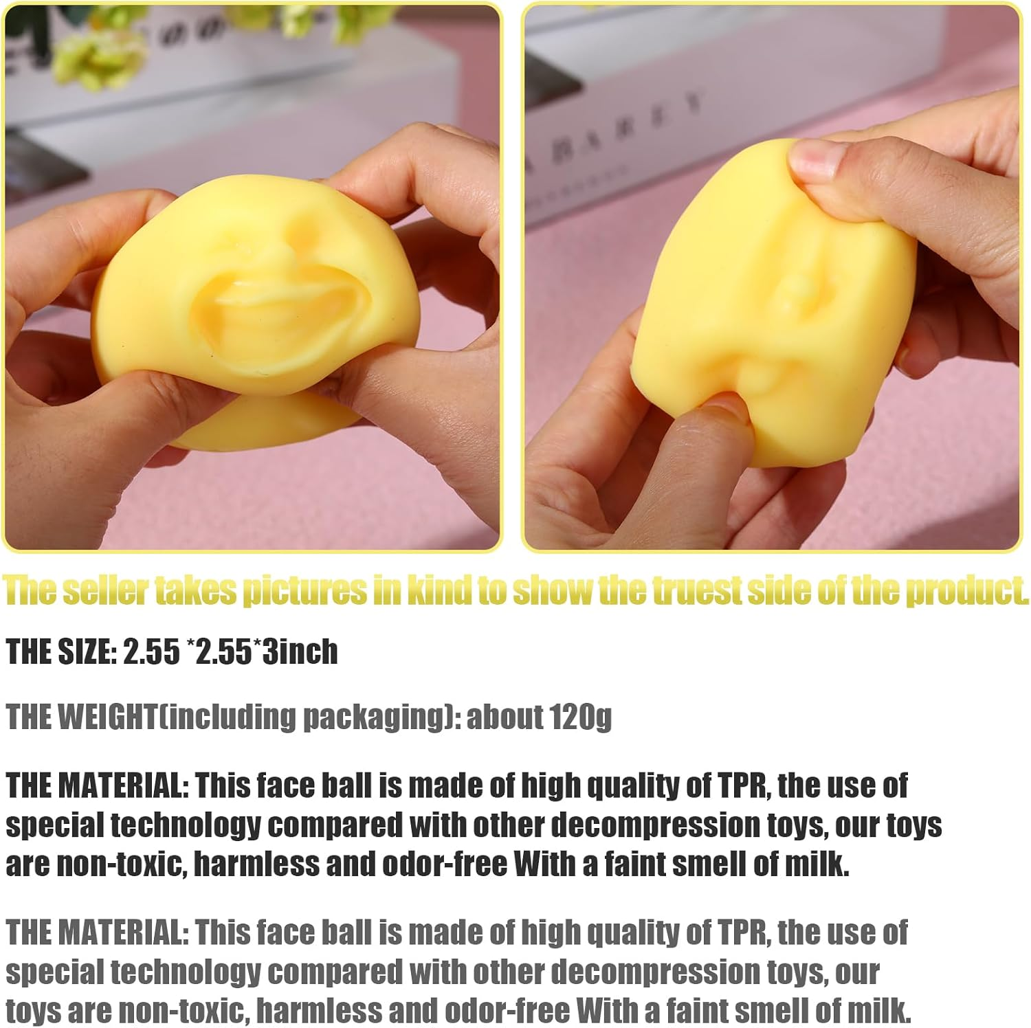 4 Pcs Human Face Stress Ball for Adults Funny Human Face Emotion Balls Fidget Sensory Toy Relief Toys Squeeze Ball Soft Stretchy Fidget Toys Weird Stuff Stress Ball for Teen Relieve (Yellow) - Yellow image number 3