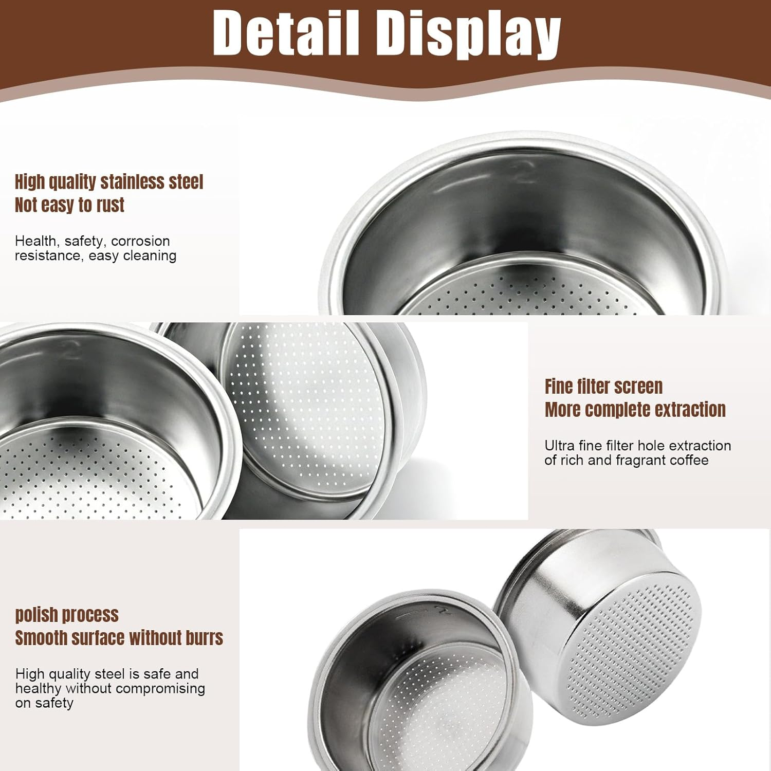 Convex Filter Basket 51 Mm, 16-18 G Stainless Steel Portafilter Basket Compatible with Delonghi La Specialista and Dedica, Precision Filter Strainer for Espresso Machines (H26) image number 1