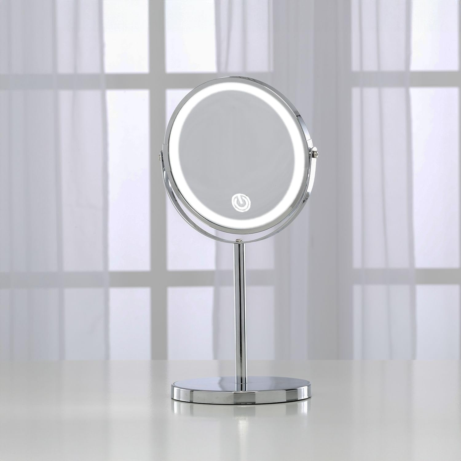 Gominimo 7 Inch LED Makeup Mirror With10X Magnification, 360-Degree Rotation, Gentle LED Illumination, Double Folding Design, Elegant Silver Finish image number 2