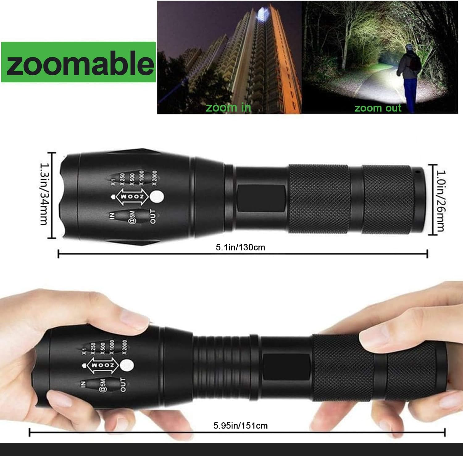 Pocketman 2 Pack LED Torches High Lumen,Powerful Flashlight with 5 Modes, Super Bright Pocket Led Waterproof Handheld Torch Zoomable Flashlight for Outdoor Camping Biking Hiking Home Emergency image number 3