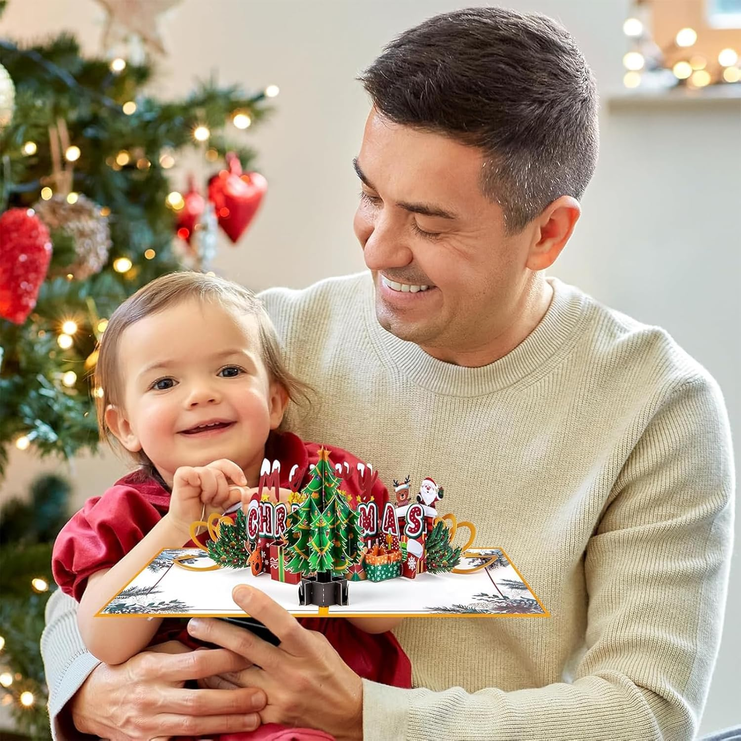 3D Pop up Christmas Card Merry Christmas Greeting Cards Happy New Year Xmas Gift Cards Happy Holiday Theme Card, Yellow 1