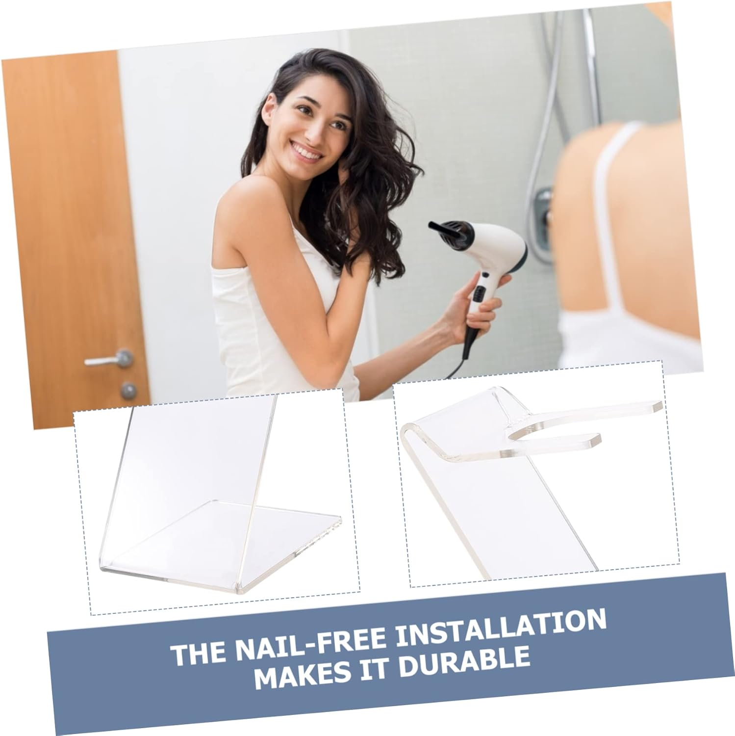 DINHEAROM Practical Hair Dryer Rack Salon Storage Shelf for Bathroom Stable Display Holder for Hair Dryer Curler Straightener Fits image number 2