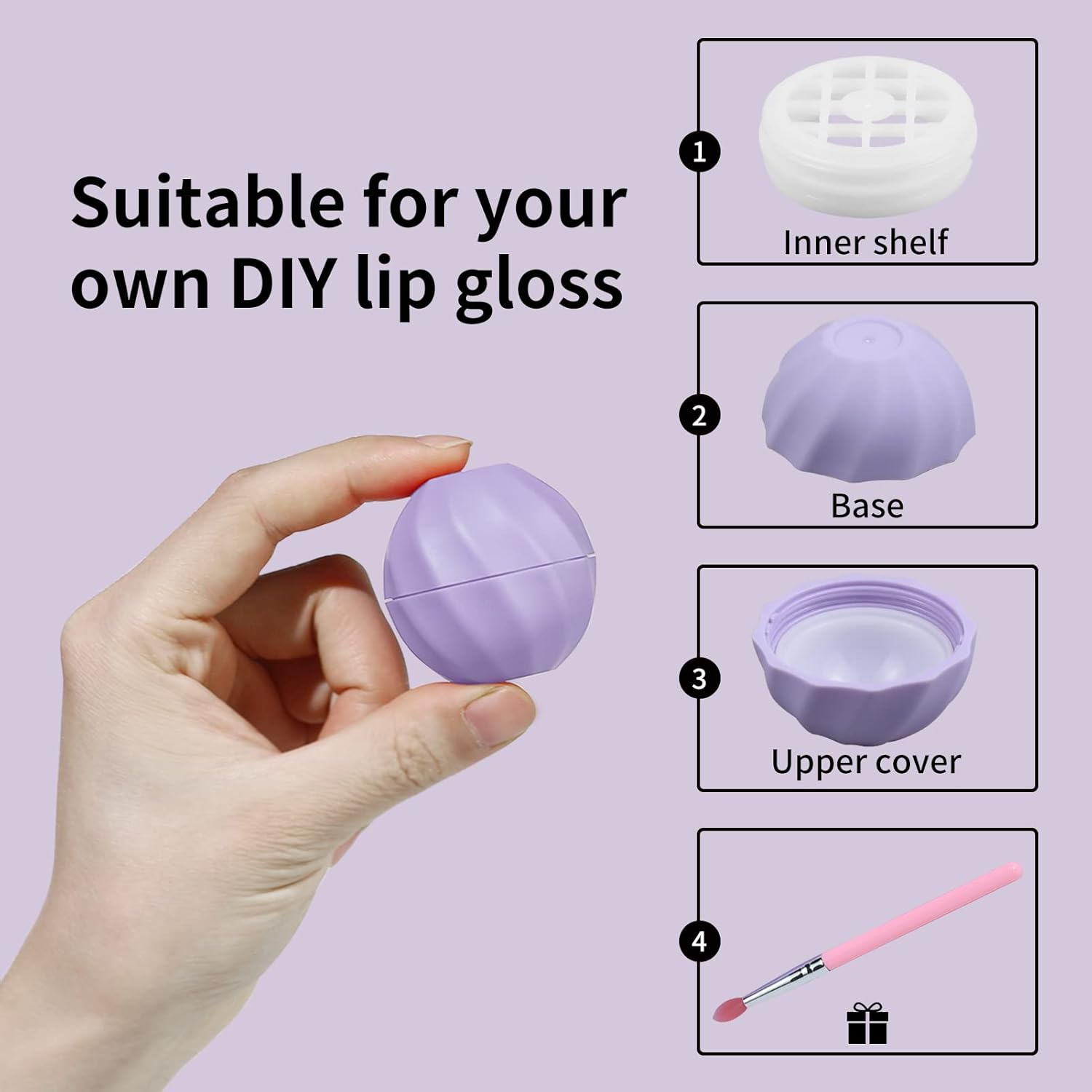 LONGWAY 0.24Oz (7Ml) Empty Lip Balm Sphere Containers | Screw Cap Lipstick Tubes/Chapstick Tubes/Chapstick Holder for Lip Gloss & BPA FREE (Pack of 10） (Light Purple) - Light Purple image number 2