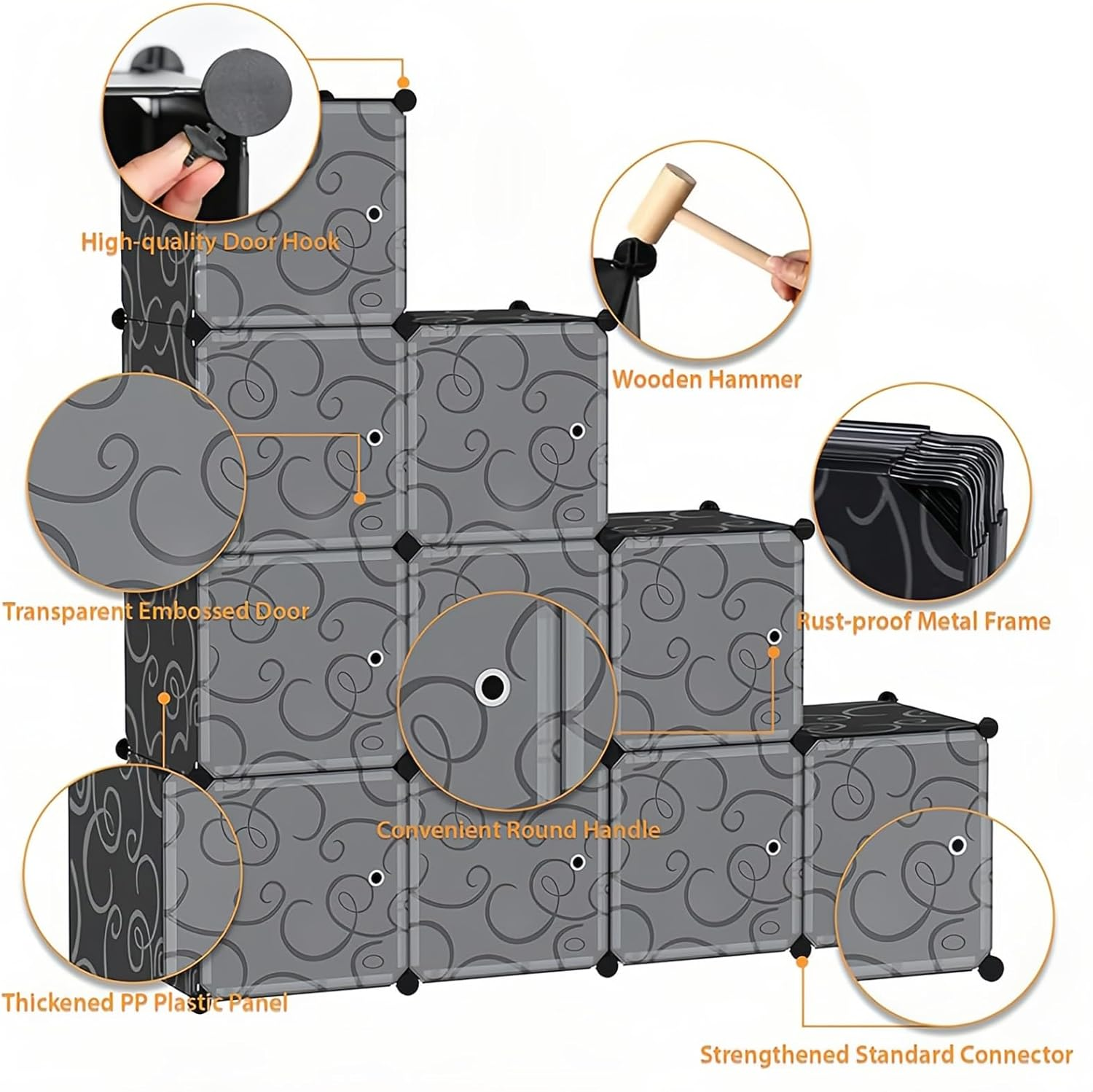 Taoluwin Wardrobe, DIY Clothes Storage Wardrobe, 12 Cube Storage Cabinet with Doors, Plastic Portable Closet, Storage Shelf for Home, Office, Bedroom