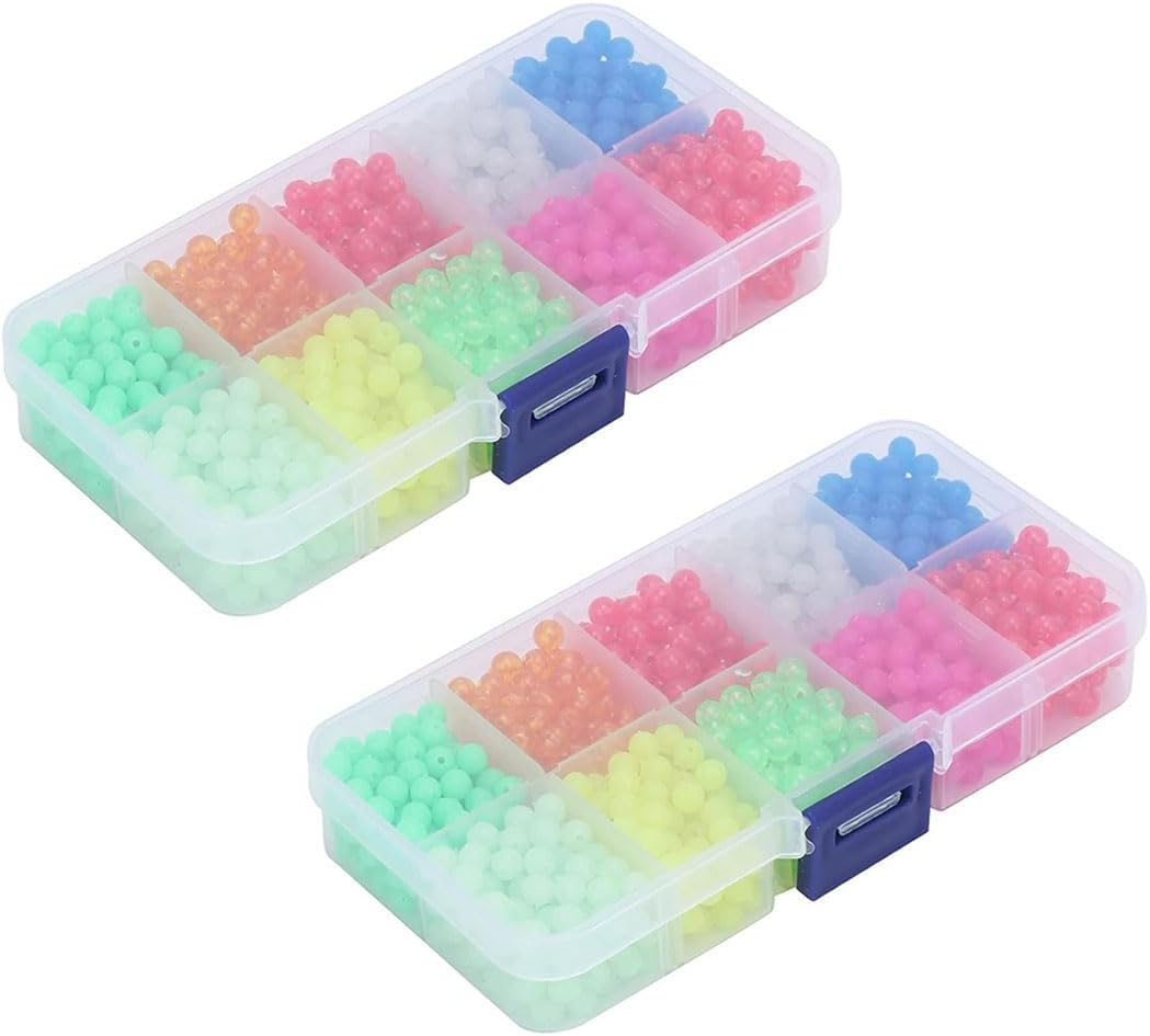 AIMALL 2 Boxs 5Mm Glow-In-The-Dark Luminous Fishing Beads, Plastic round Coloured Beads for Fishing Rigs, Luya Soft Bait, Spinner, Texas Rigs Accessories