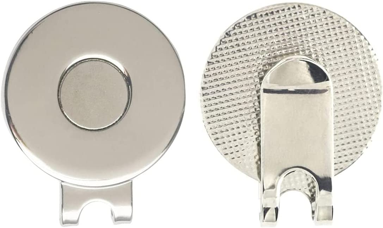 Magnetic Golf Hat Clips, 2PCS Alloy Golf Ball Aiming Marker Golf Bag Cap Belt Accessories (Silver)
