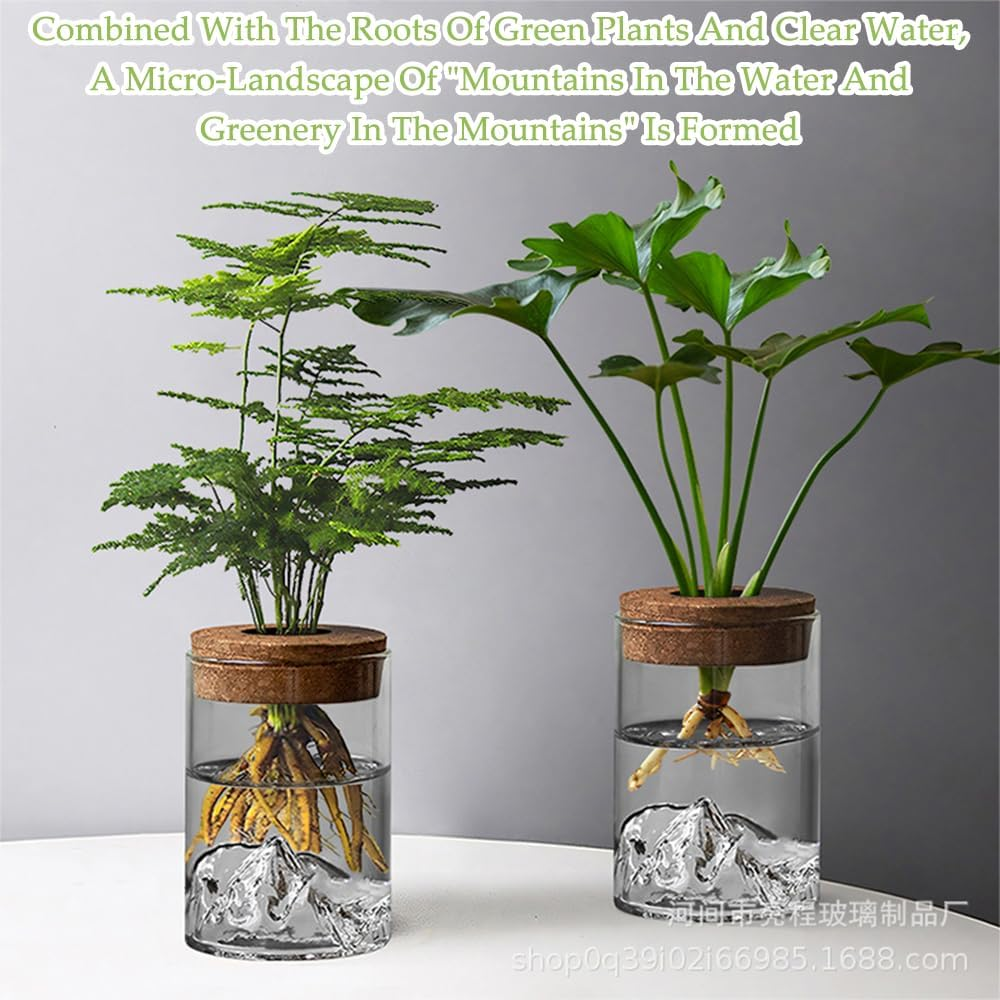 4-Pack Hydroponic Plant Pots, Office Desktop Pots, Glass Hydroponic Vase, Green Plants Ornament, Plant Propagation Station, Mountain View Bottle, for Bedrooms, Living Rooms, and Offices(No Plants) image number 4