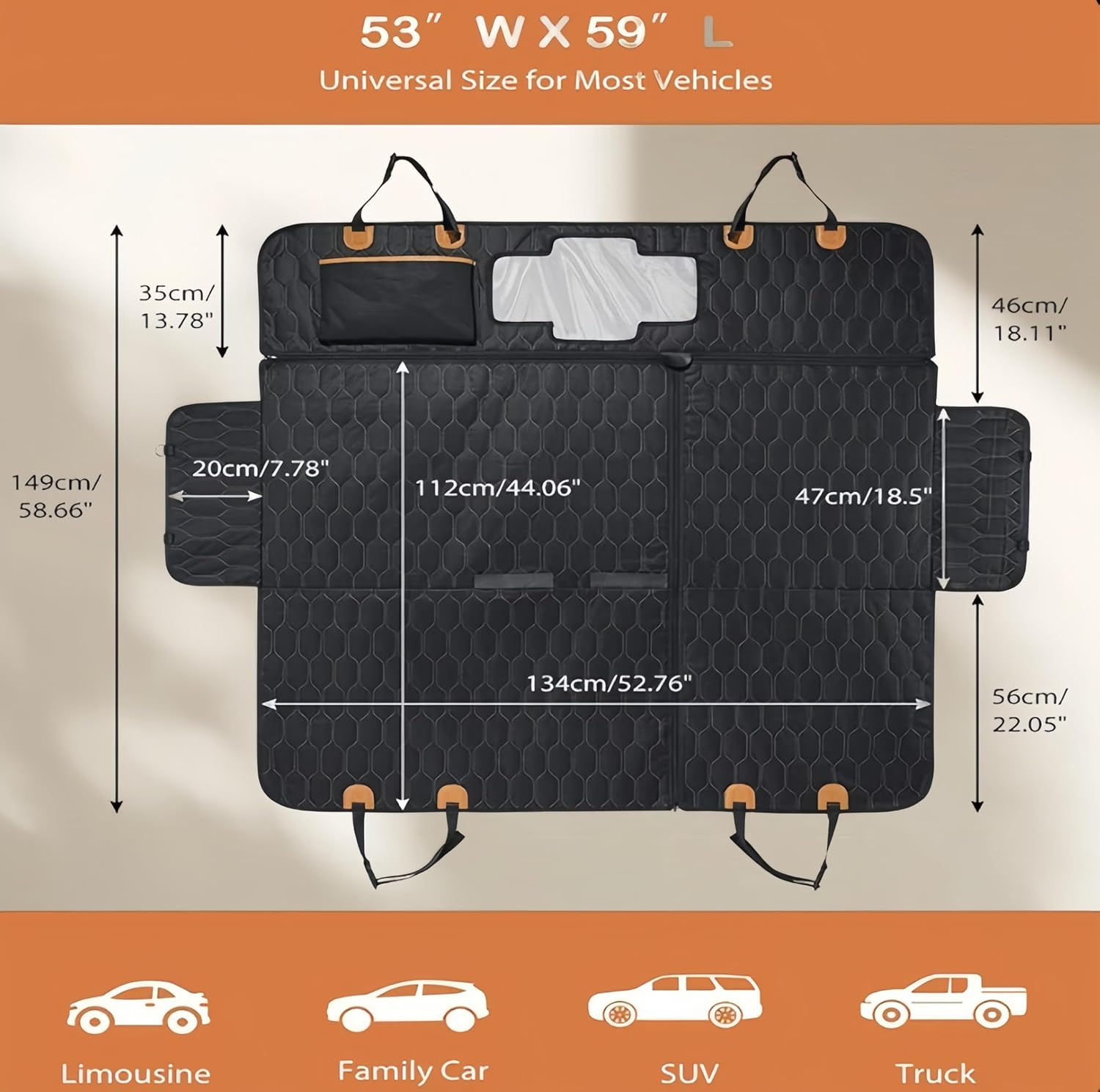 Dog Car Seat Cover,Waterproof Pet Seat Cover with Mesh Visual Window & Seat Belt Opening & Storage Pockets,Wear-Proof Dog Back Seat Hammock for Cars, Trucks and SUV image number 1