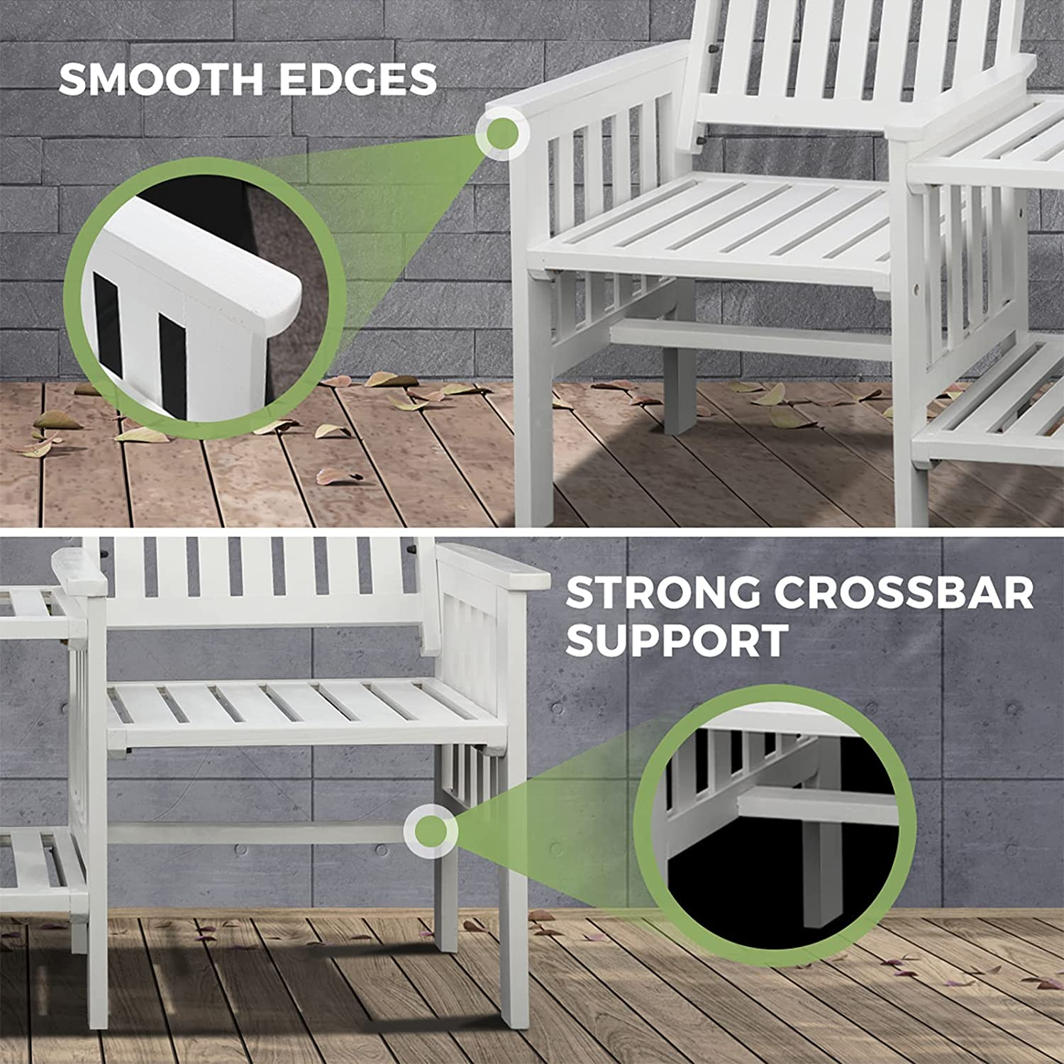 Livsip Outdoor Chair Wooden Garden Bench 2 Seat Table Loveseat Patio Furniture White - Brown image number 5