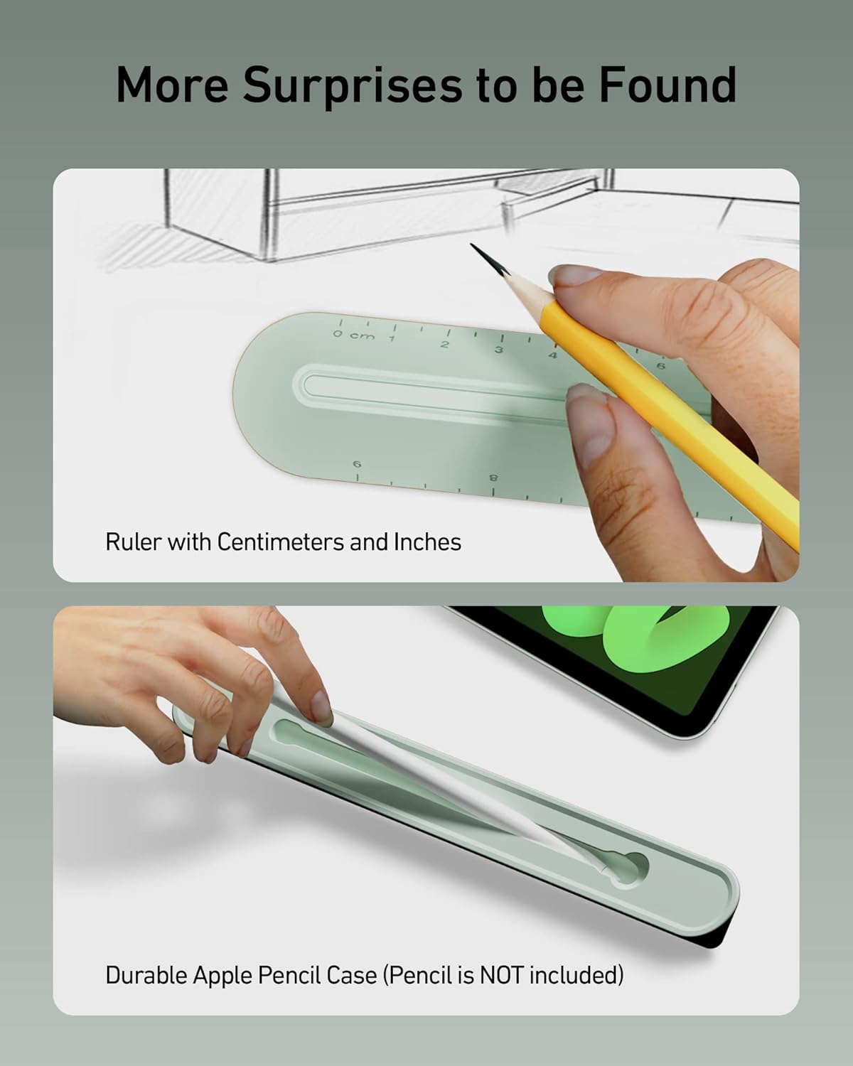 Ergounion 3 in 1 Silicone Laptop Stand for Desk - Keyboard Riser for Ergonomic Typing/Reading, Portable Laptop Cooling Stand, 9"/24Cm Measurable Pencil Case Holder- Oval Base, Macaron Green image number 1