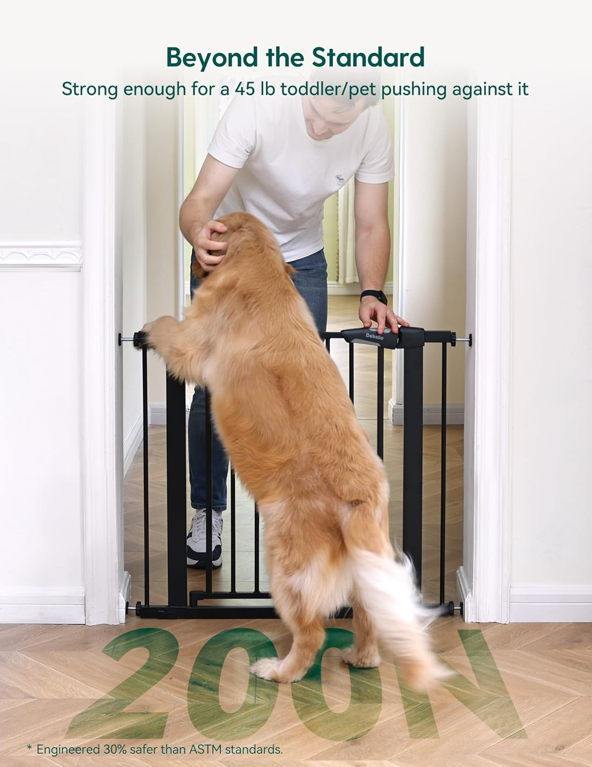 Babelio Metal Baby Gate, 29-48" Auto Close Easy Install Pet Gate, Extra Wide Walk Thru Child Safety Gate, Pressure Mounted Dog Gate for Doorways and Stairs, with Y Spindle Rods, Black