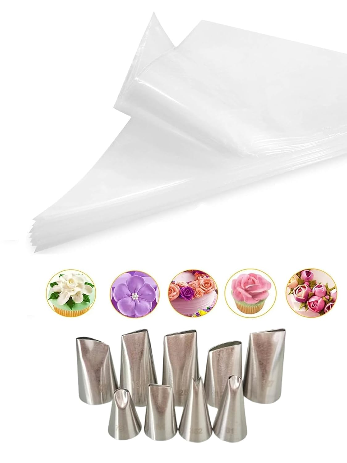 Large Piping Bags and Tips,Eclairs Churros Macaron Meringues Drop Flower Piping Tips with Bags 12 Inch for Cake Cupcake Cookie Decorating,25 Pcs