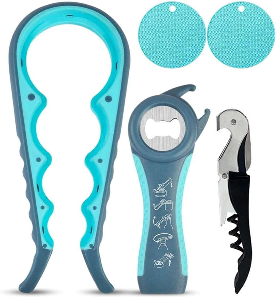 Idopick Jar Opener 4 in 1 Multi Function Can Opener for Opening Jars with Lids, Wine Bottles & Plastic Jars Bottle Opener Kit with Silicone Handle for Children, Elderly and Arthritis Sufferers image number 2