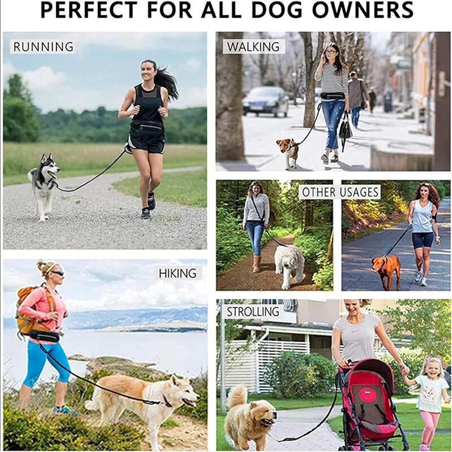 Adjustable Waist Belt Hands Free Dog Leash for Running Training Walking Pet Leash Fanny Pack image number 4