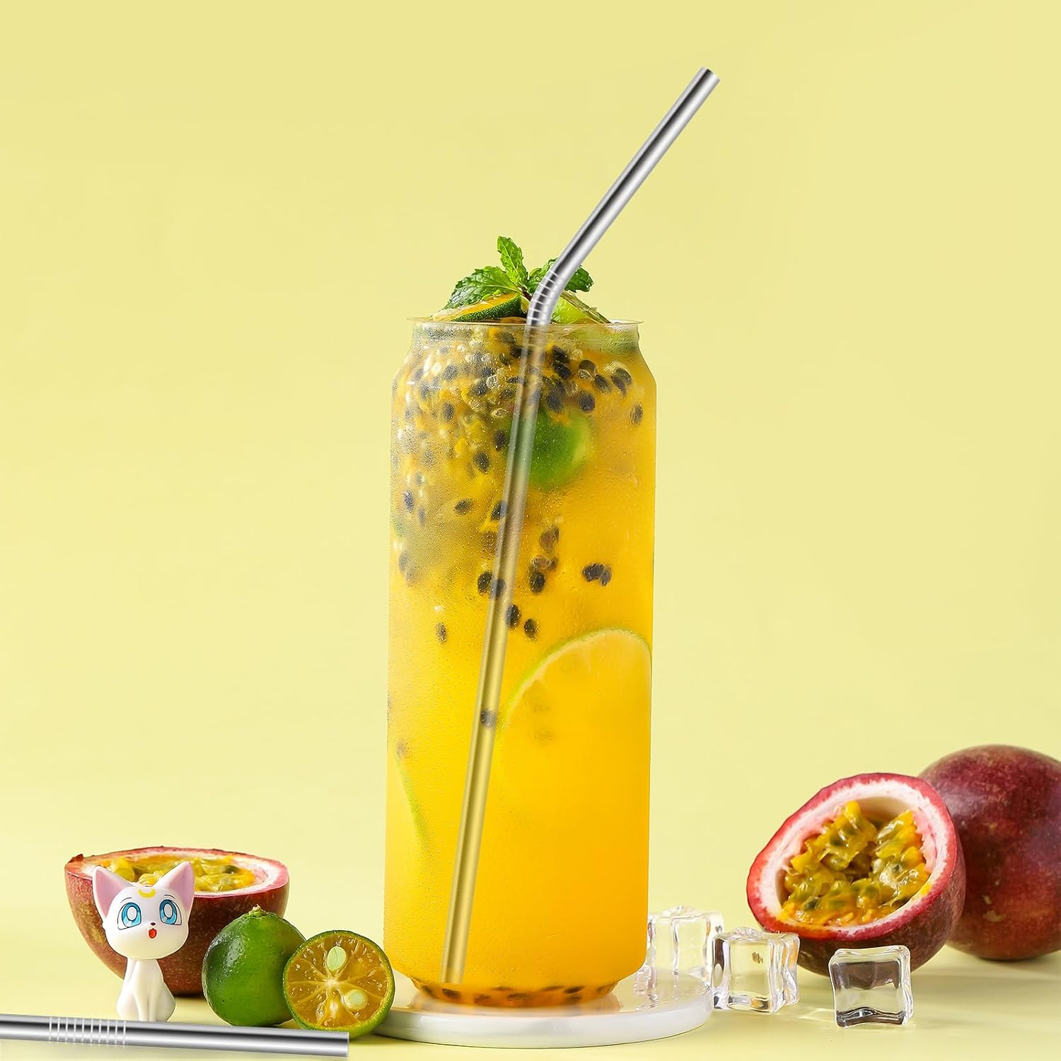 Stainless Steel Straws, 12 Pack Reusable Metal Straws, Drinking Straws 6 Straight 6 Bent with 2 Cleaning Brushes and Bag for Tumblers (Silver) image number 3