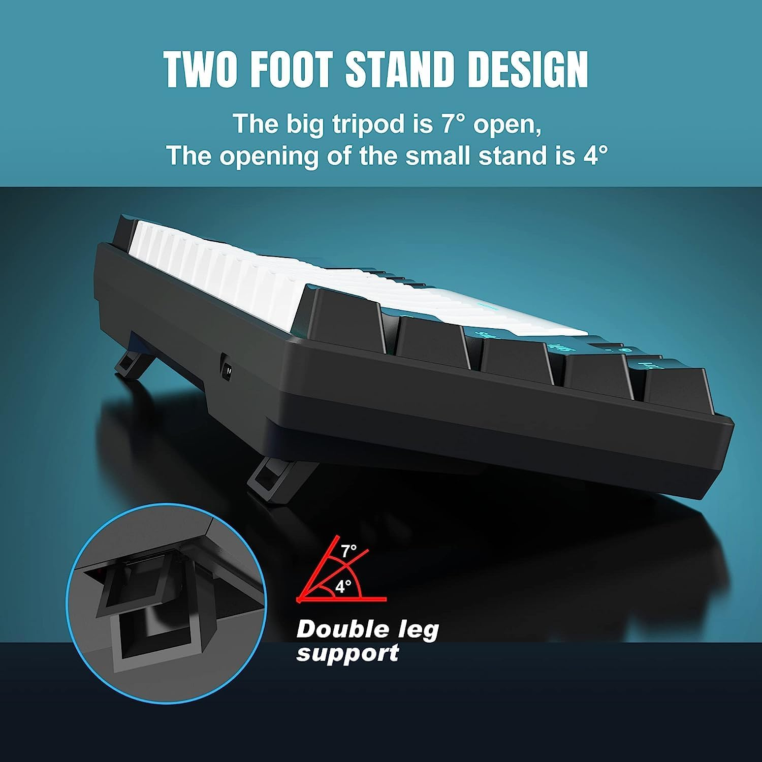 60% Wired Mechanical PC Gaming Keyboard, Ice Blue LED Backlit 61 Keys Mini Wired Office Keyboard for Windows Laptop PC Mac (Black White, Red Switches) image number 1