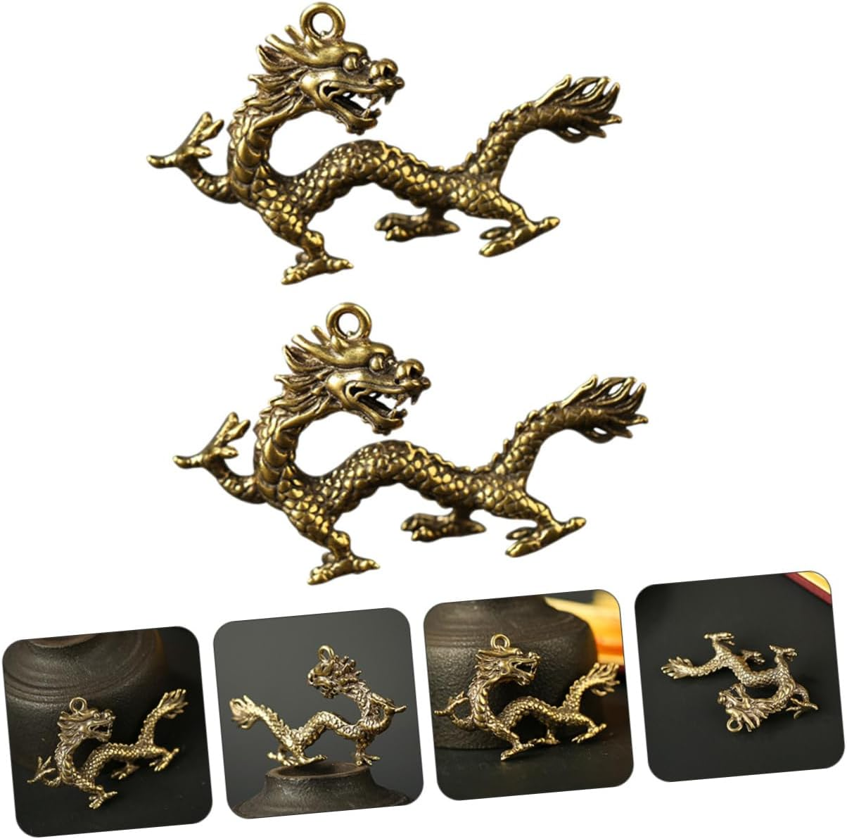 TEHAUX 2Pcs Brass Keychain Dragon Key Ring Pendant Car Key Hanging Adornment Creative Bag Hangings Chain Pendant image number 4